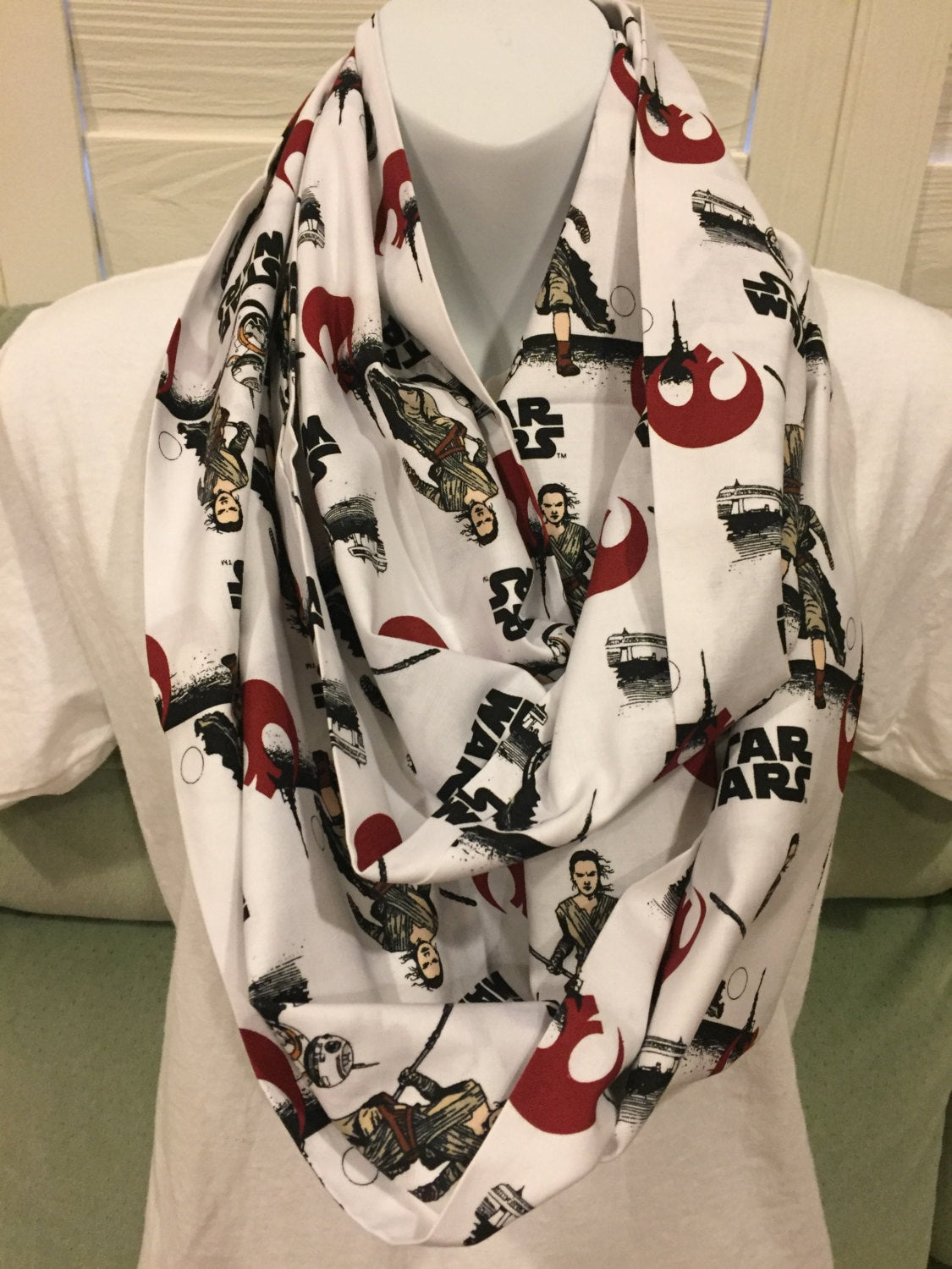 Rey & BB-8 Star Wars Infinity Scarf - Handmade Cotton Accessory by Lina Loves Two, handmade in Los Angeles CA