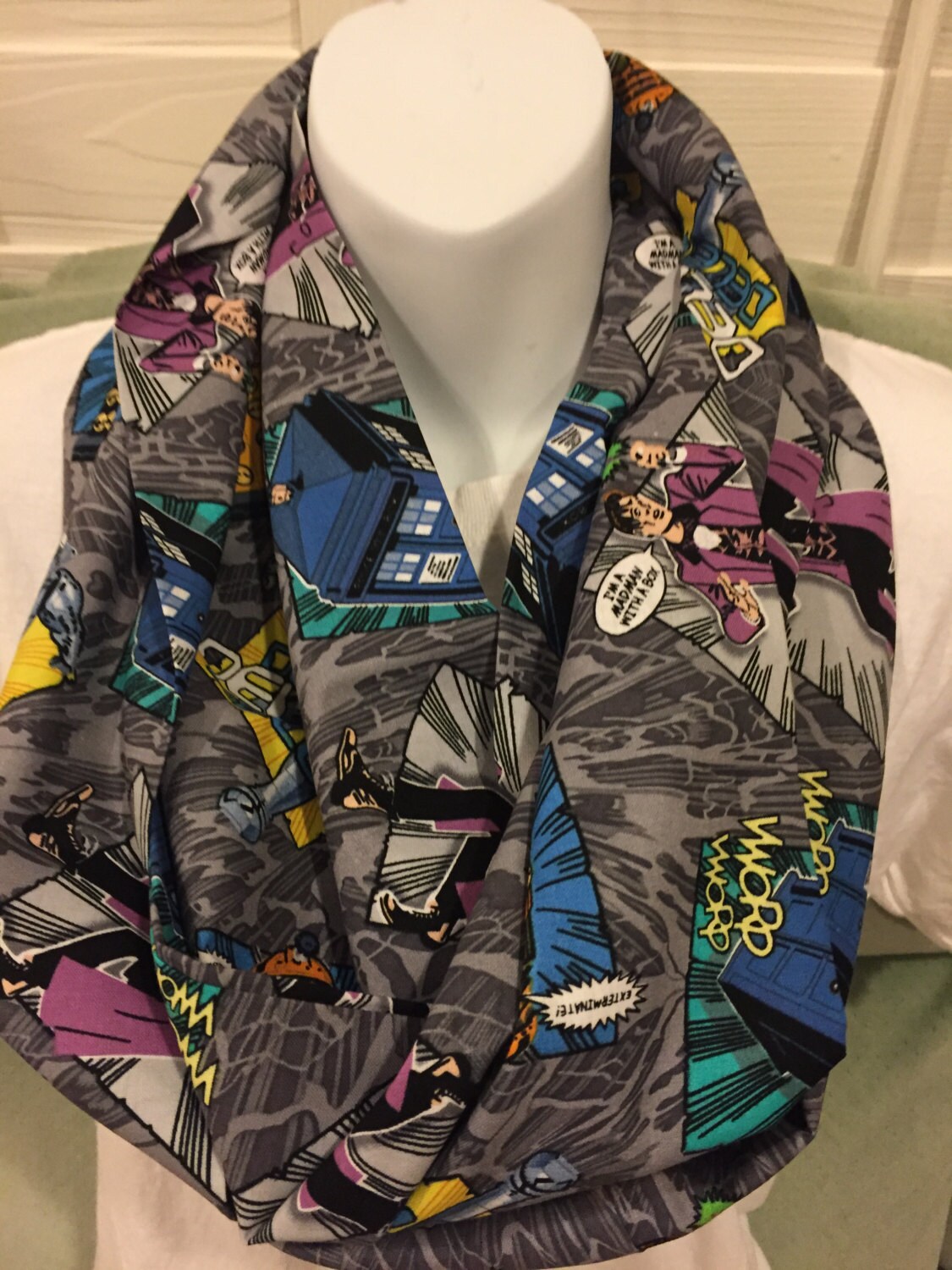 Doctor Who Infinity Scarf: Handmade Cotton Sci-Fi Print by Lina Loves Two, handmade in Los Angeles CA