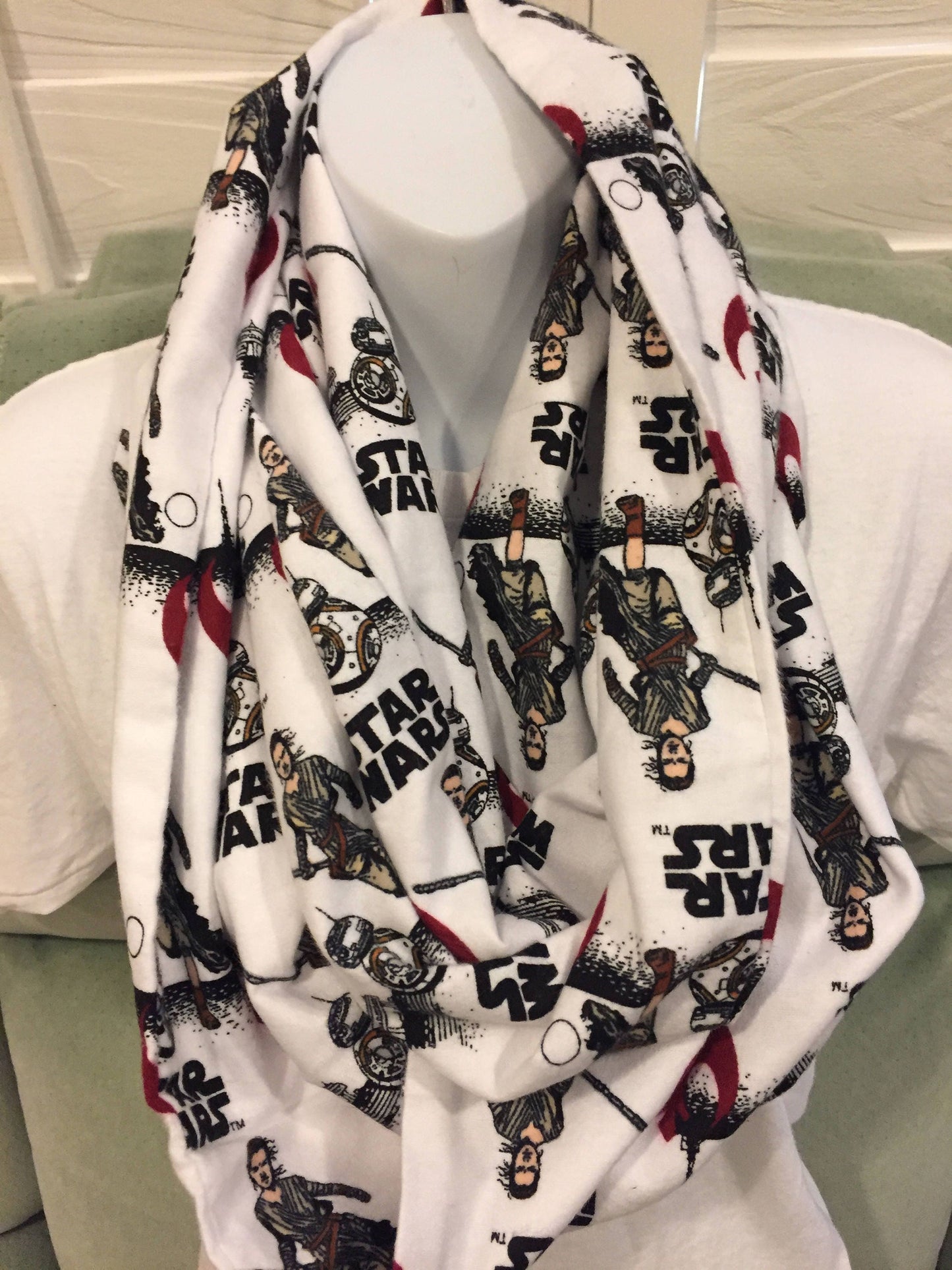 Star Wars VII Rey and BB8 Flannel Fleece Infinity Scarf - Galactic Fashion Accessory by Lina Loves Two, handmade in Los Angeles CA