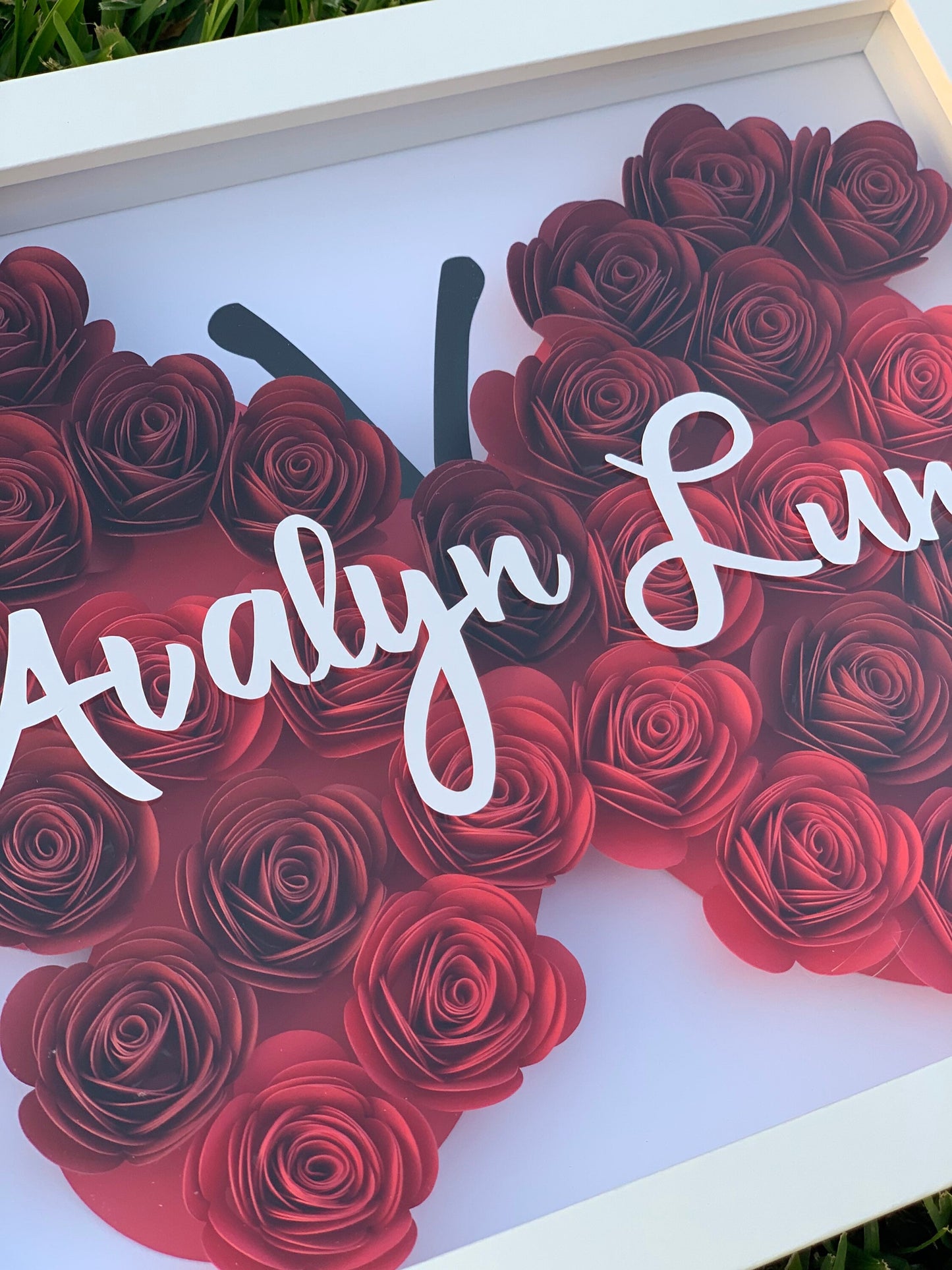 Fluttering Elegance: Butterfly Flower Box - Custom Paper Shadow Box for Mother's Day, Anniversary, Birthday, Baby, Valentineās by Lina Loves Two, handmade in Los Angeles CA