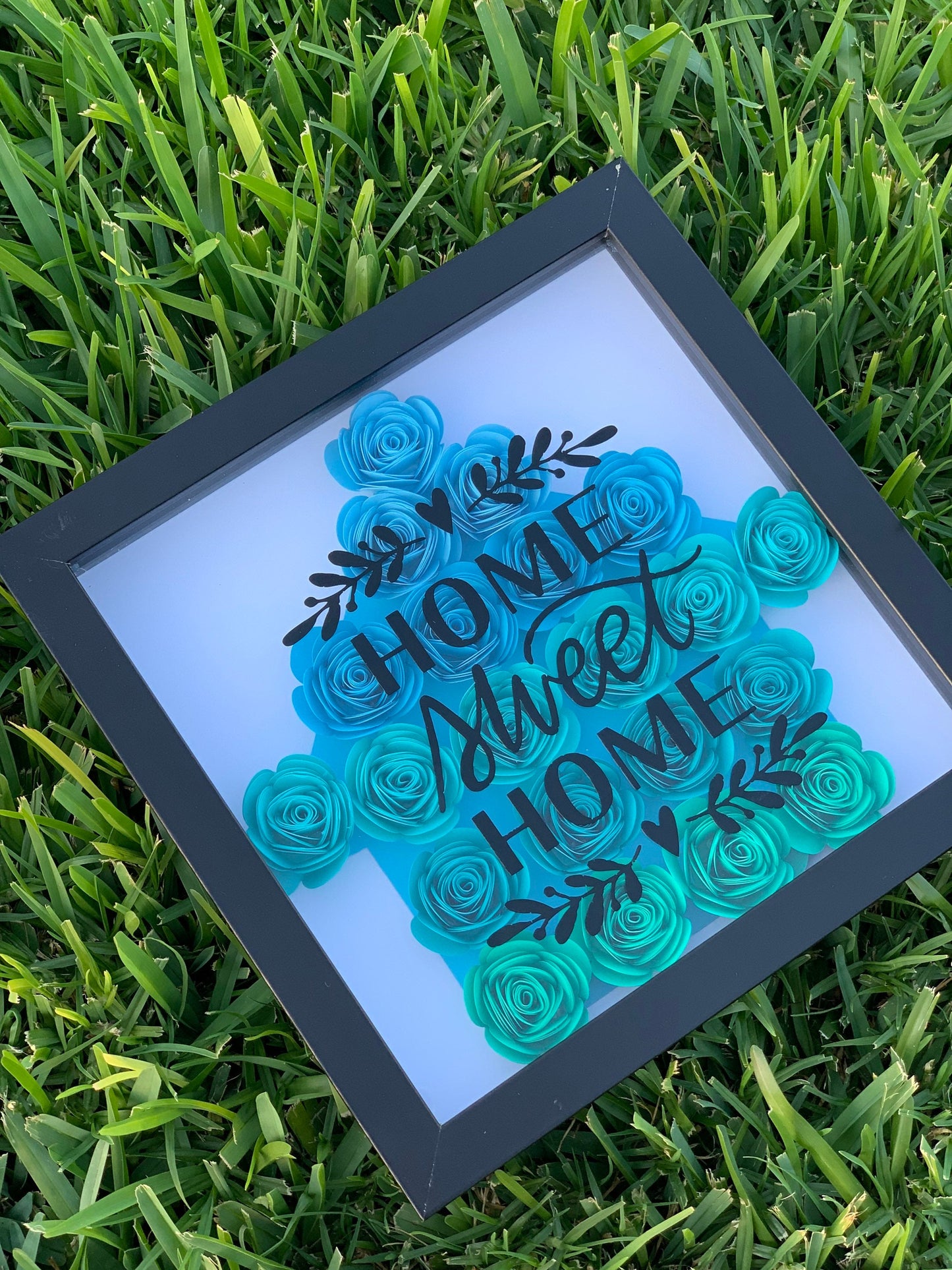 Nestle in Nature: Home Sweet Home Floral 3D Wall Decor - Paper Flowers, Unique Flower Shadow Box by Lina Loves Two, handmade in Los Angeles CA