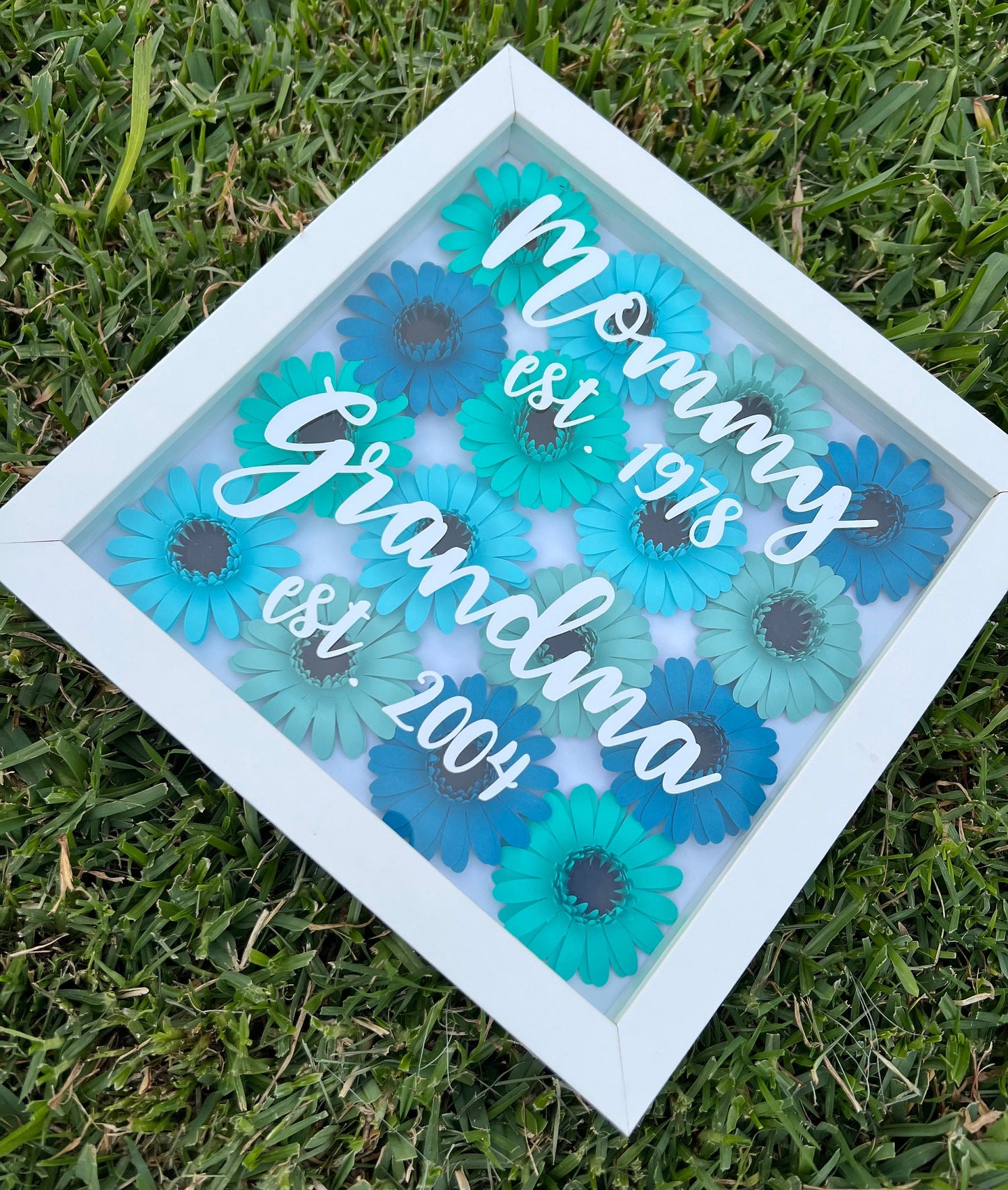 Generational Love in Bloom: Mommy and Grandma Floral 3D Wall Decor - Unique Flower Shadow Box Gift by Lina Loves Two, handmade in Los Angeles CA