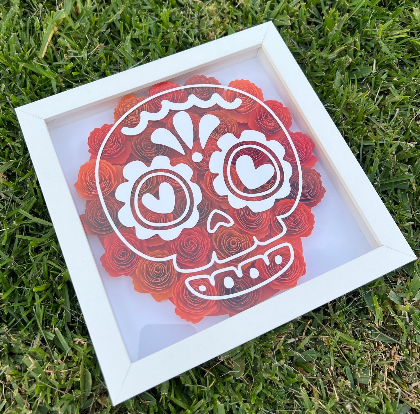 Colorful Día de Muertos Floral Wall Hanging - Handcrafted Shadow Box, Day of the Dead Art by Lina Loves Two, handmade in Los Angeles CA