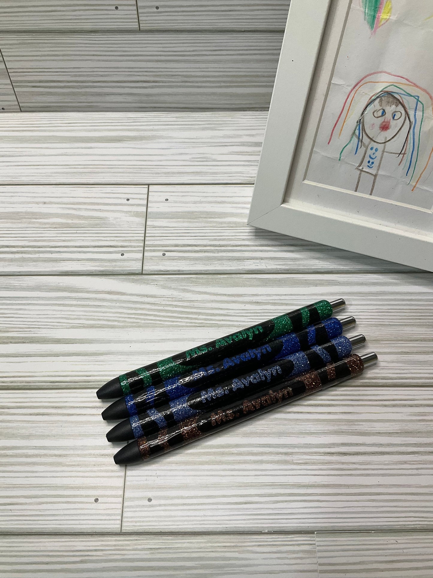 x4 New Glitter Color Personalized Teacher Pens | Unique Teacher Gifts | Custom Teach Appreciation Gift by Lina Loves Two, handmade in Los Angeles CA
