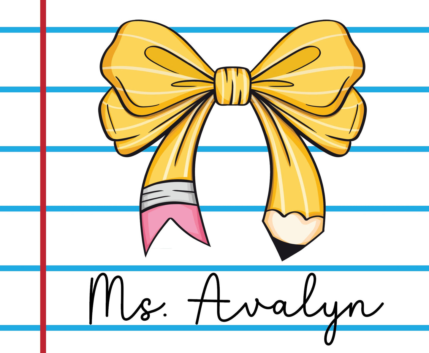 Personalized Teacher Mouse Pad: Coquette Bow Pencil Design by Lina Loves Two, handmade in Los Angeles CA