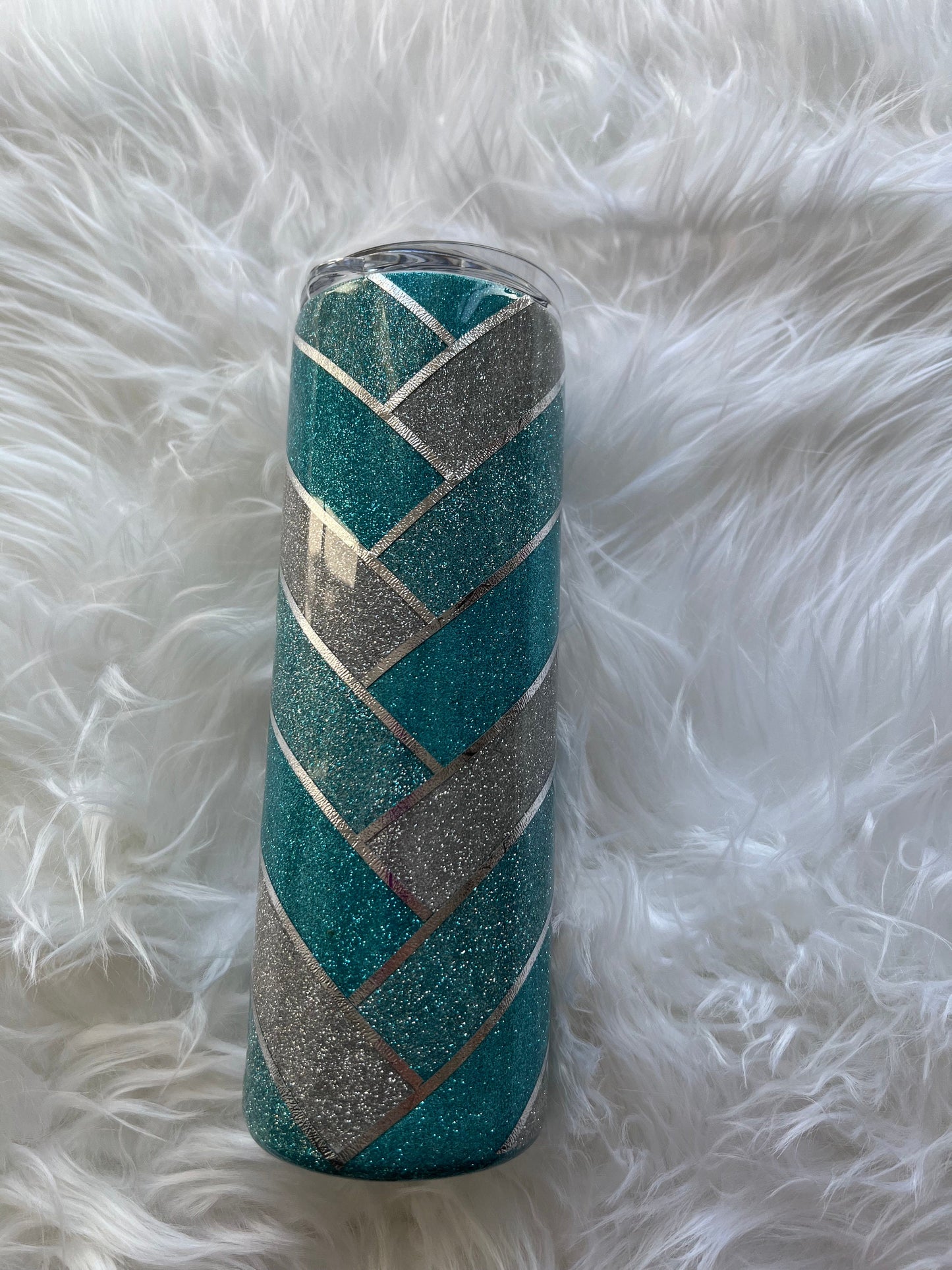 Glitter Teal Herringbone Tumbler | Teacher Gifts | 20oz Straight Stainless Steel Coffee Cup | Herringbone Design by Lina Loves Two, handmade in Los Angeles CA