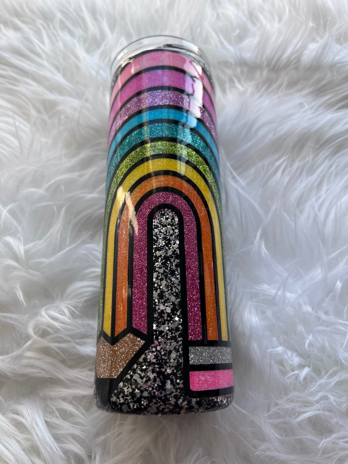 Custom Glitter Single and Double Rainbow Pencil Tumbler | Rainbow Pencil Tumbler | Gift Ideas for Teacher | Teacher Appreciation