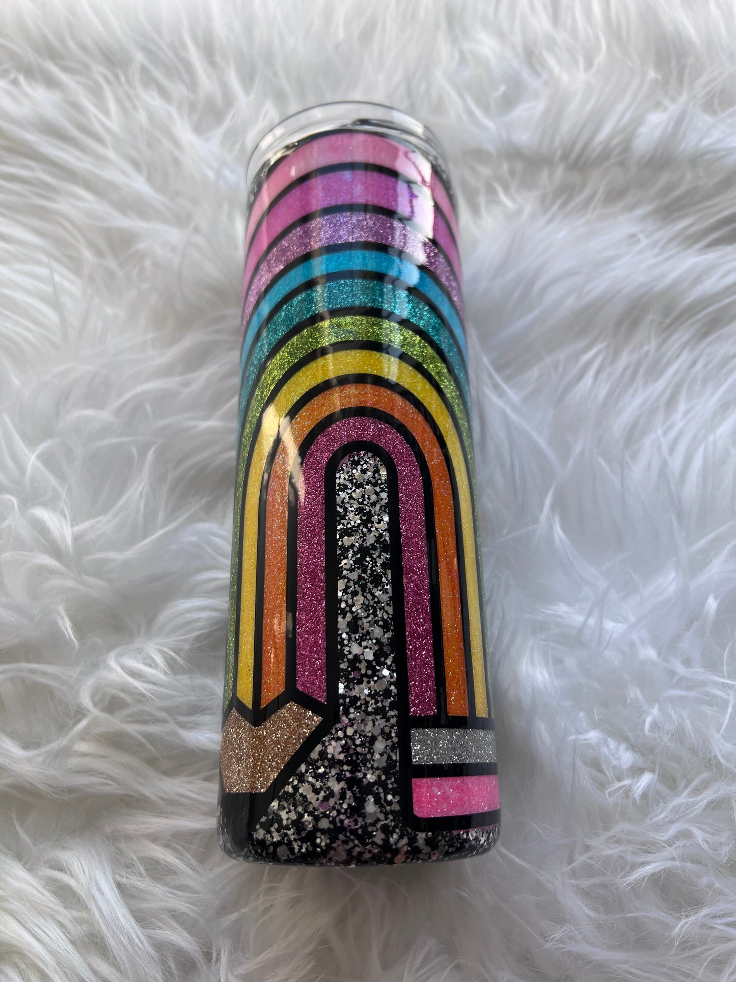 Custom Glitter Single and Double Rainbow Pencil Tumbler | Rainbow Pencil Tumbler | Gift Ideas for Teacher | Teacher Appreciation