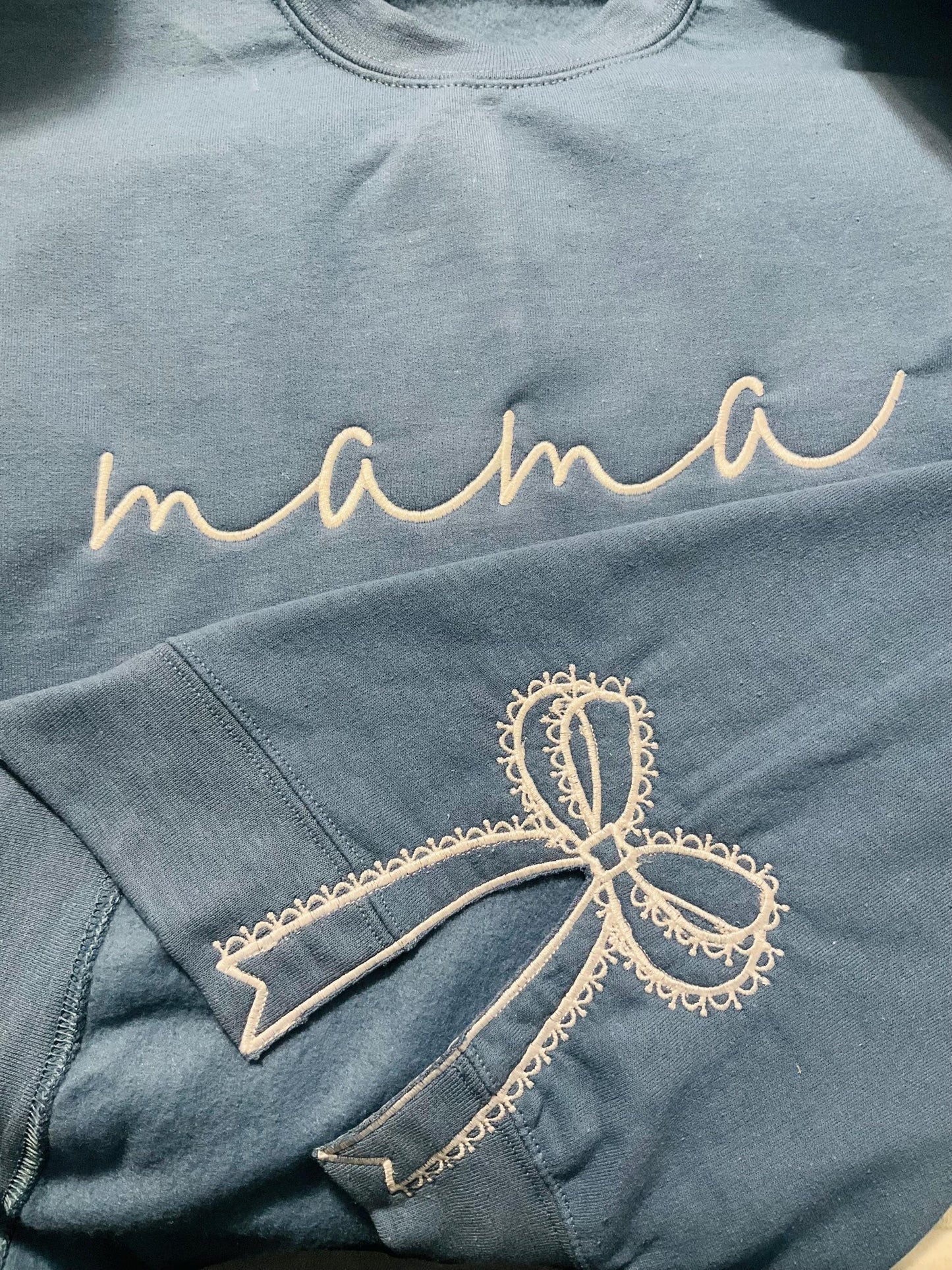 Embroidered Mama Sweatshirt: Classic Lace Side Bow Design