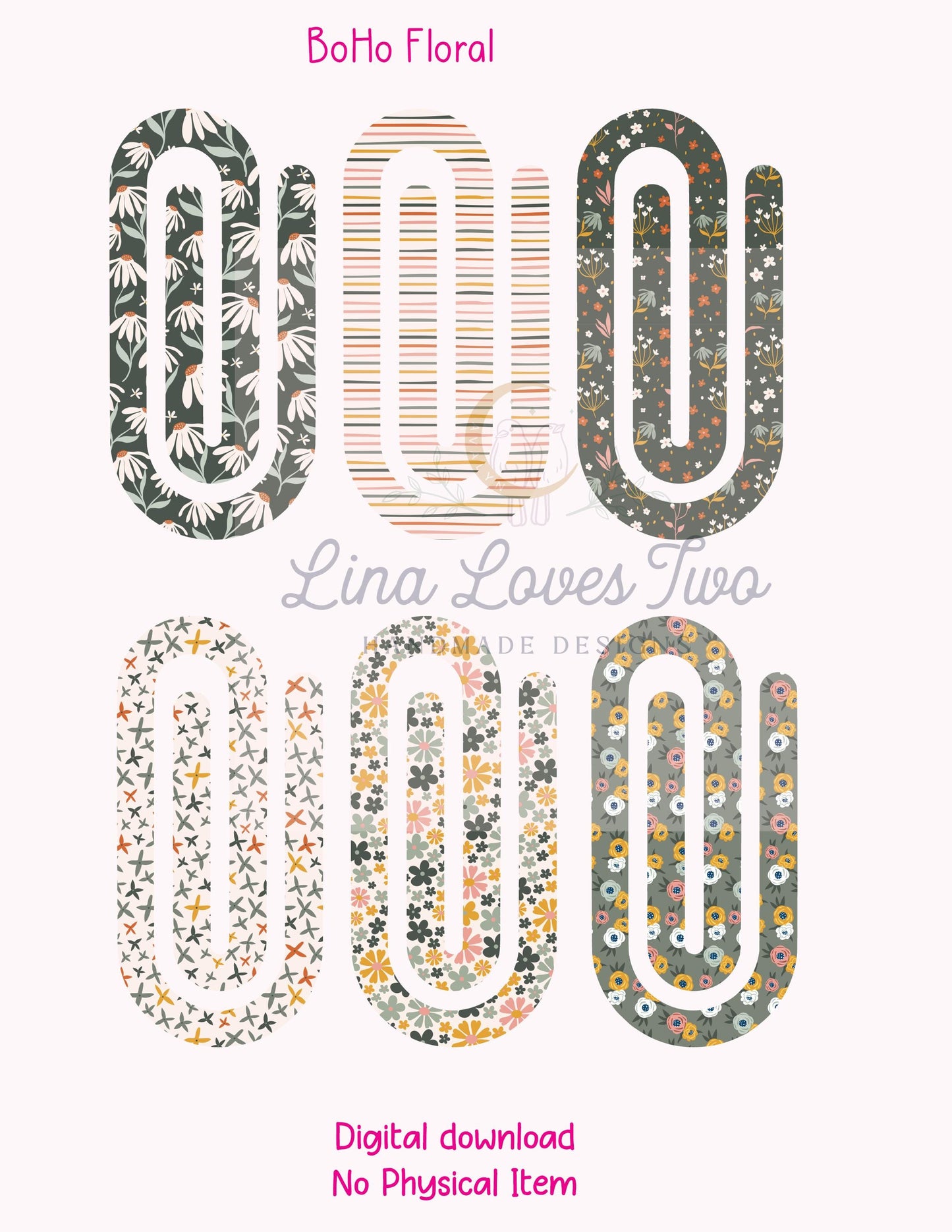 BoHo Floral Jumbo Paperclip PNG – Sublimation Clipart | BoHo Floral Jumbo Paperclip Sublimation | BoHo Floral Theme Sublimation Paperclips