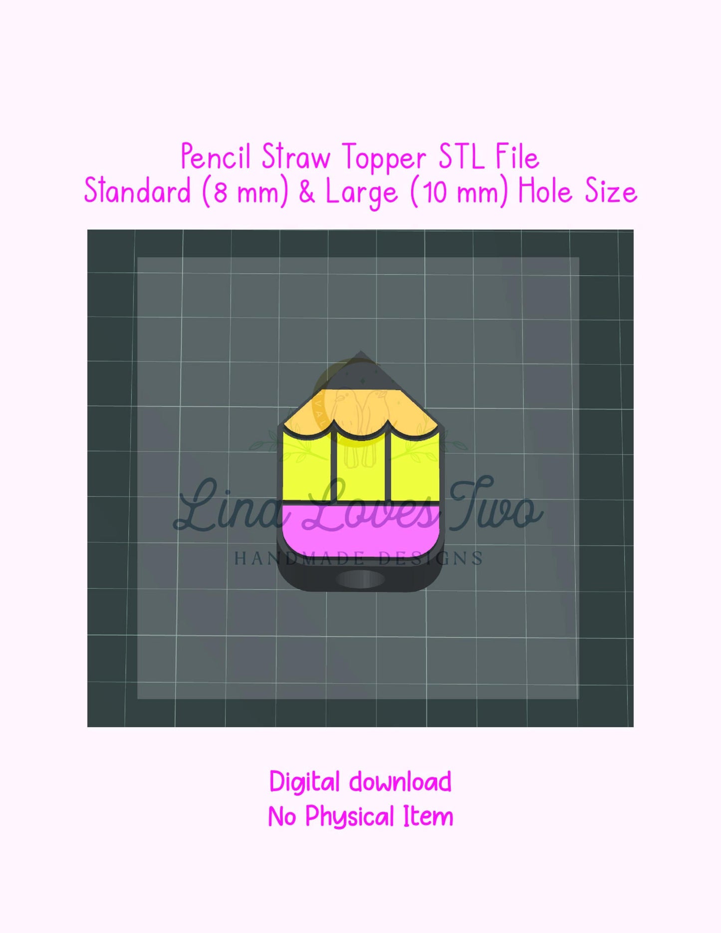 3D Pencil Straw Topper STL File | 3D Print Straw Topper Digital Download | Chunky Pencil Straw Topper | Pencil Straw Topper
