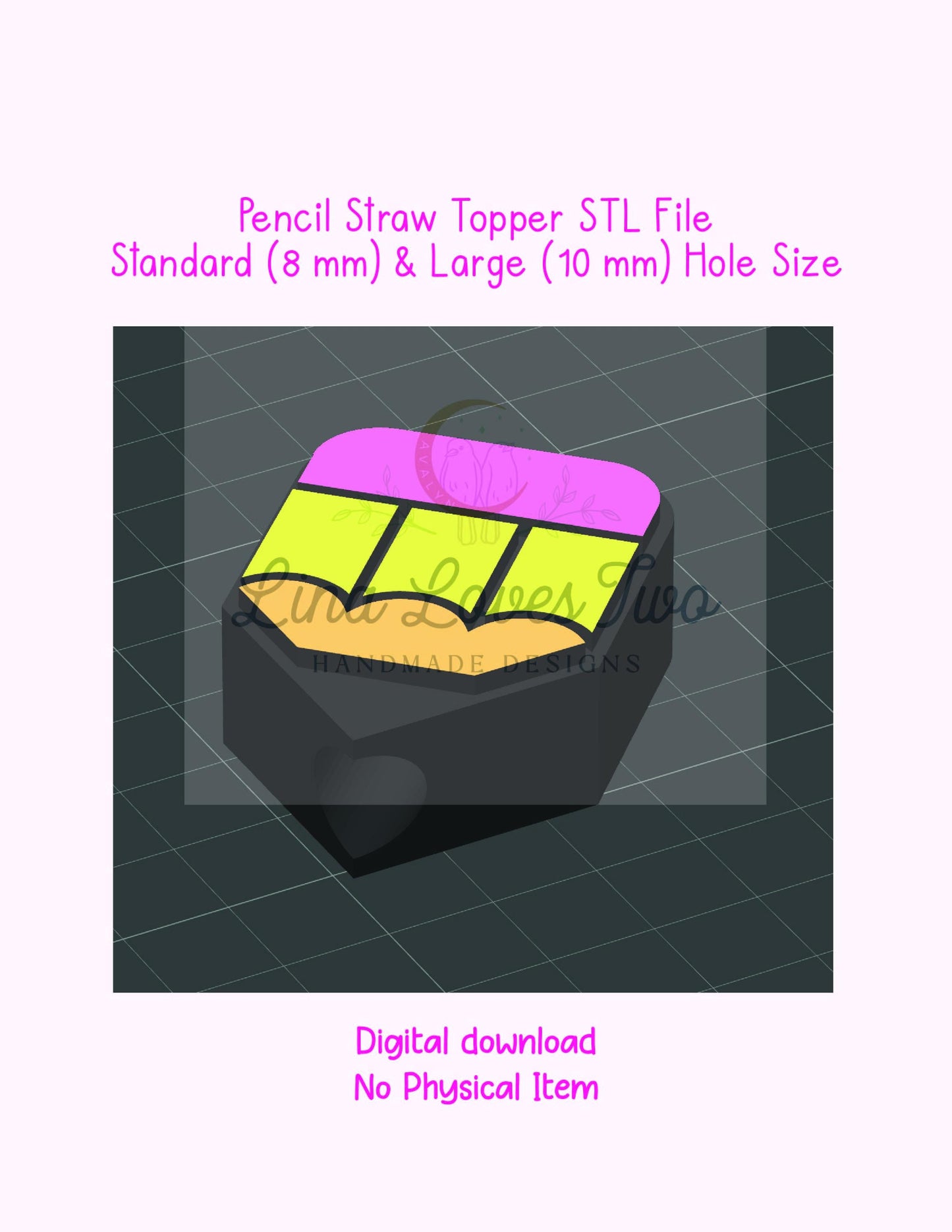 3D Pencil Straw Topper STL File | 3D Print Straw Topper Digital Download | Chunky Pencil Straw Topper | Pencil Straw Topper