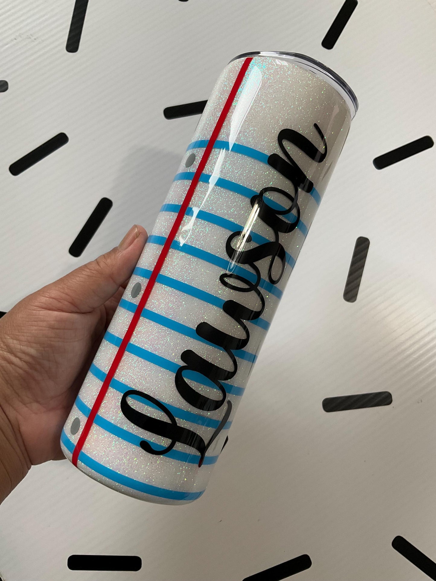 Teacher Tumbler: Stainless Steel Pencil & Notebook Design (20 oz) by Lina Loves Two, handmade in Los Angeles CA