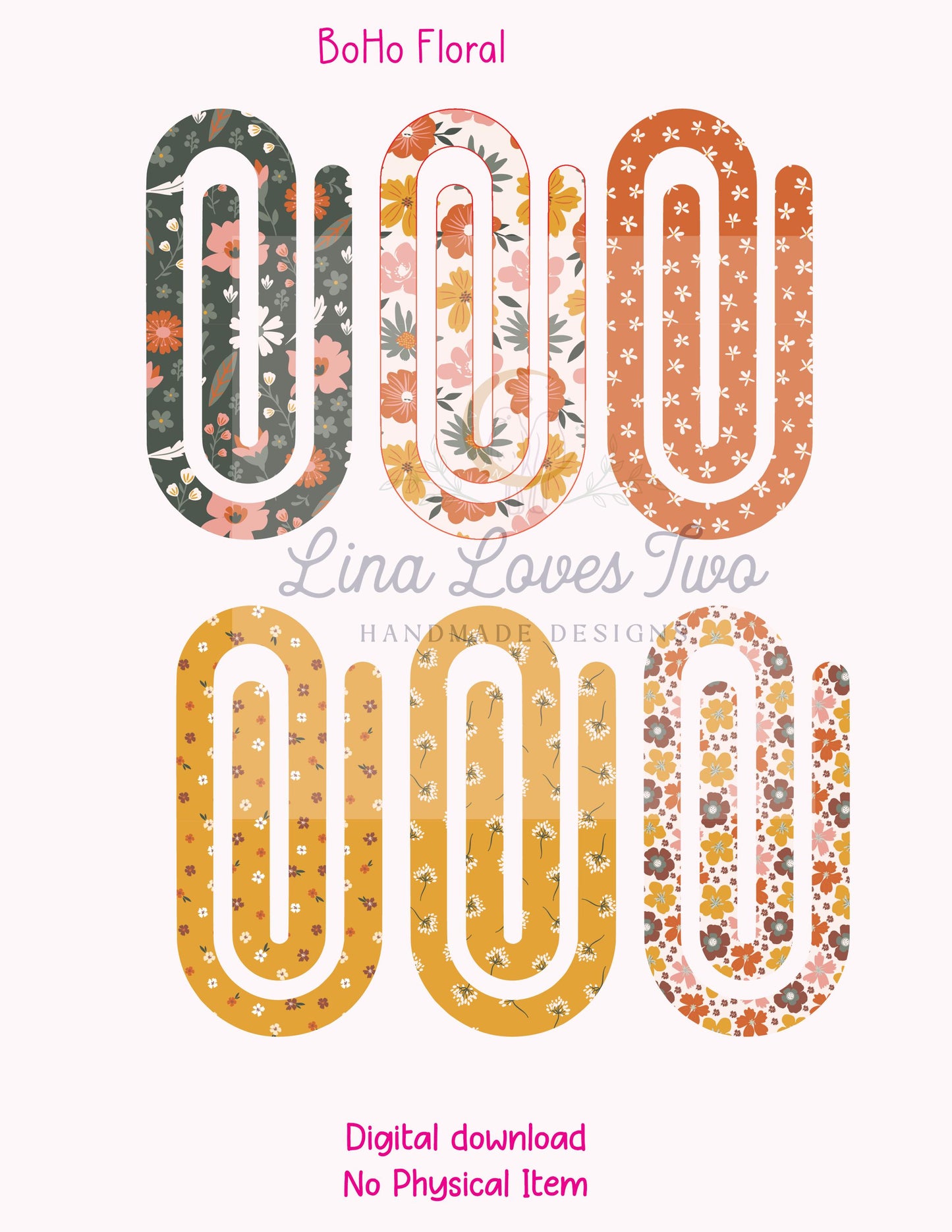 BoHo Floral Jumbo Paperclip PNG – Sublimation Clipart | BoHo Floral Jumbo Paperclip Sublimation | BoHo Floral Theme Sublimation Paperclips