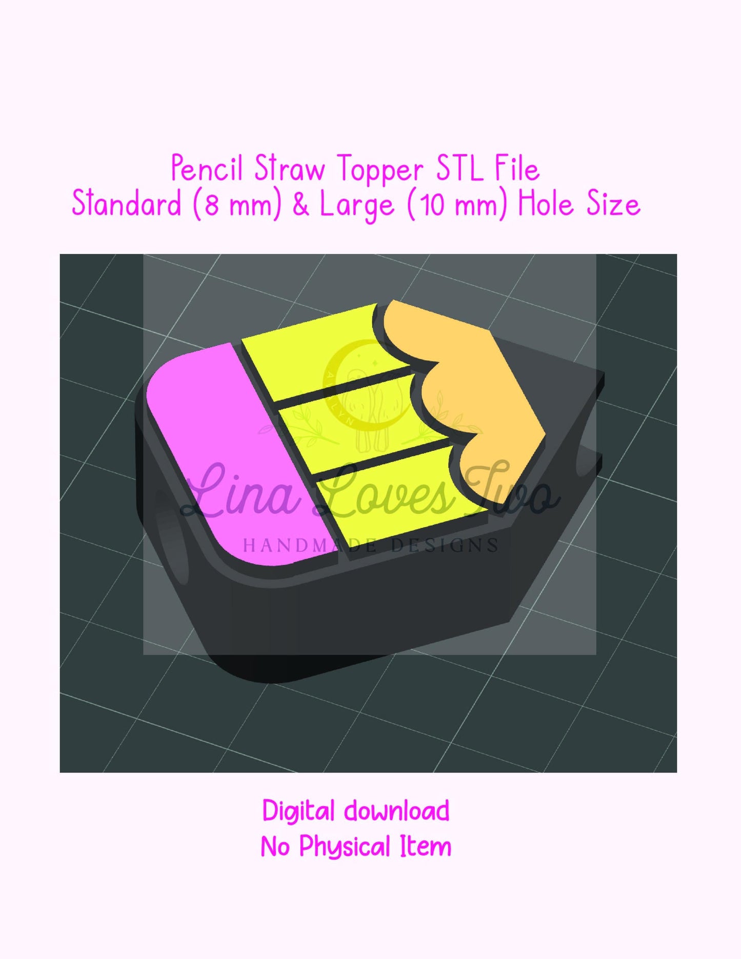 3D Pencil Straw Topper STL File | 3D Print Straw Topper Digital Download | Chunky Pencil Straw Topper | Pencil Straw Topper