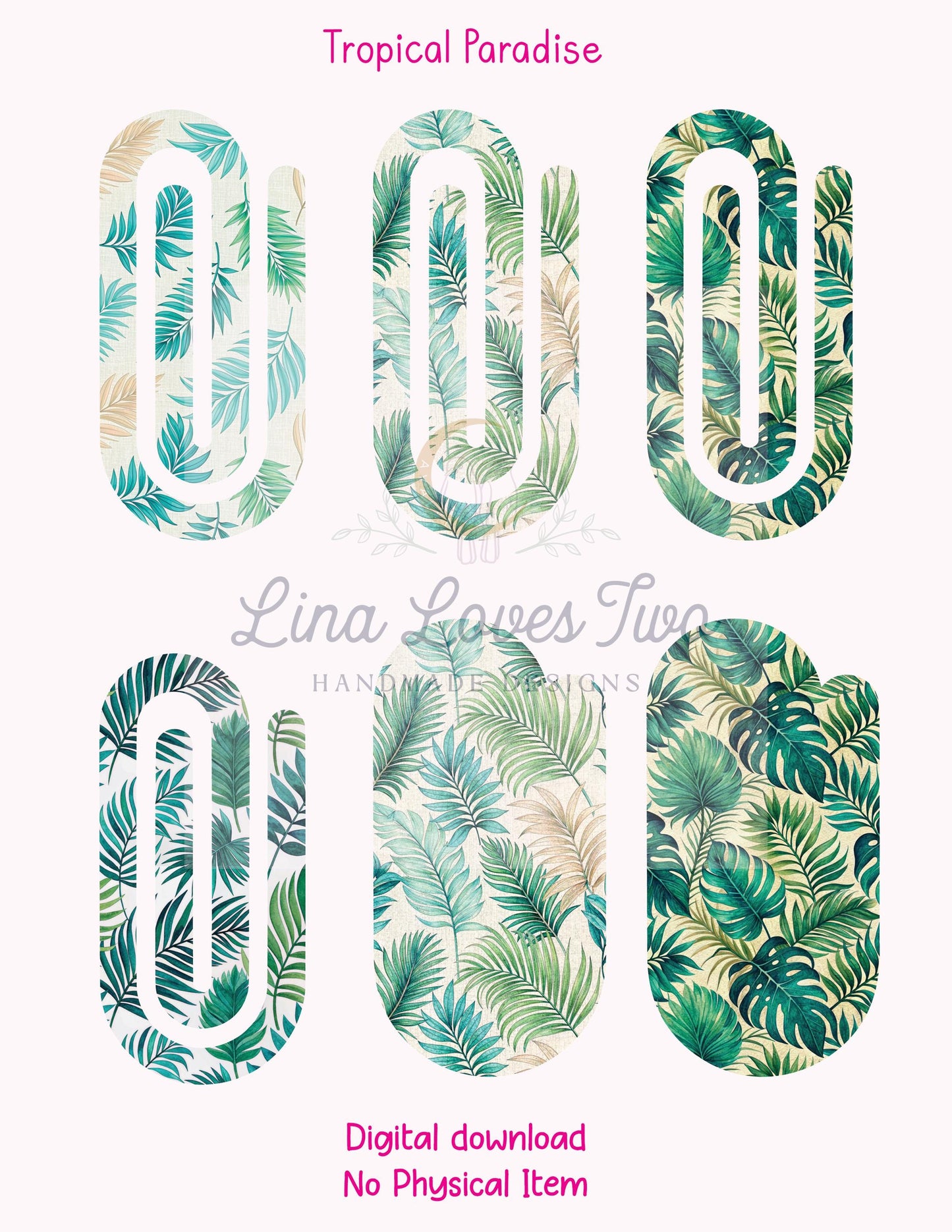 Tropical Palm Leaves Jumbo Paperclip : Summer ( ) by Lina Loves Two, handmade in Los Angeles CA
