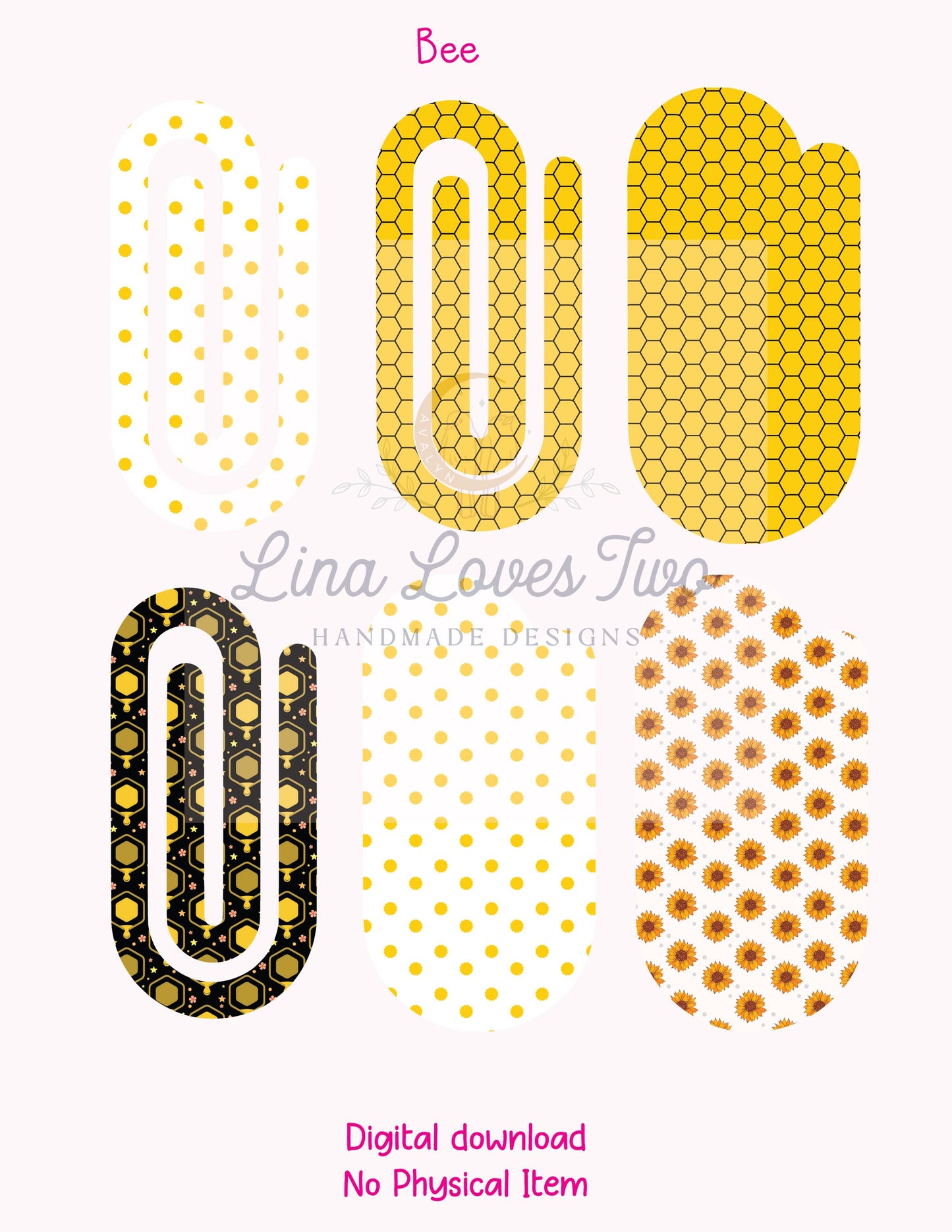 Bee Jumbo Paperclip PNG: Honeycomb & Polka Dot Designs (Digital Download)