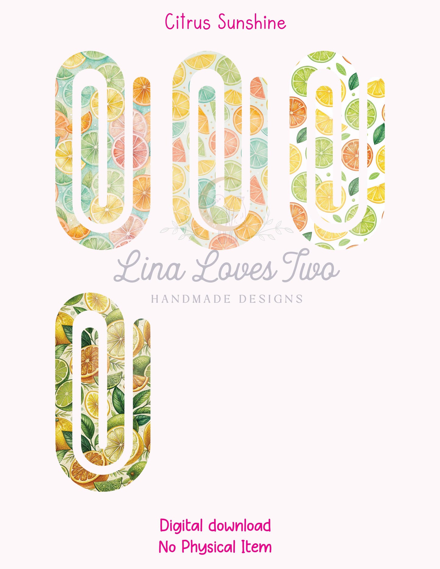 Citrus Paperclip PNG: Summer Lemon Orange Clipart (Digital Download)