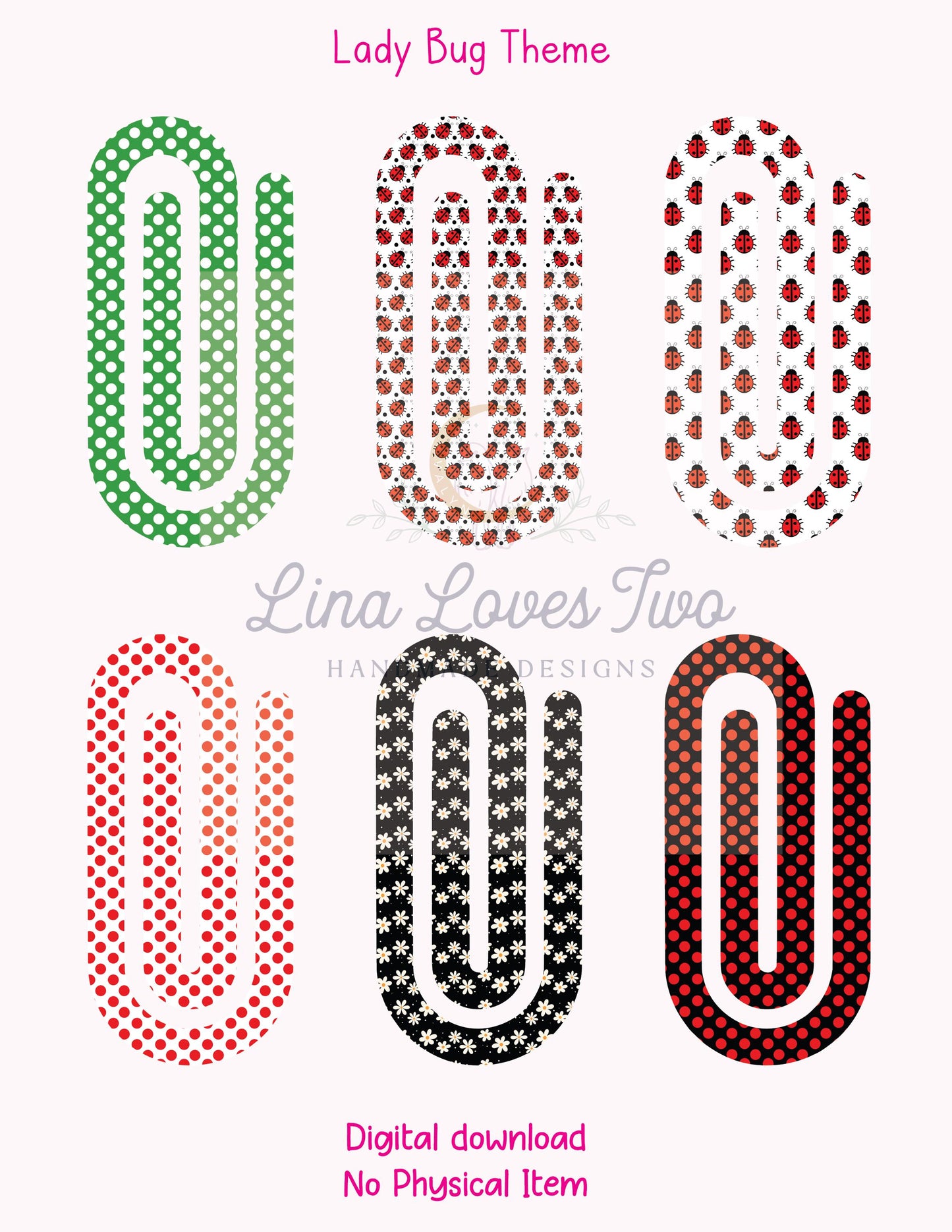 Ladybug Jumbo Paperclip PNG: Red and Black Sublimation (Digital Download)