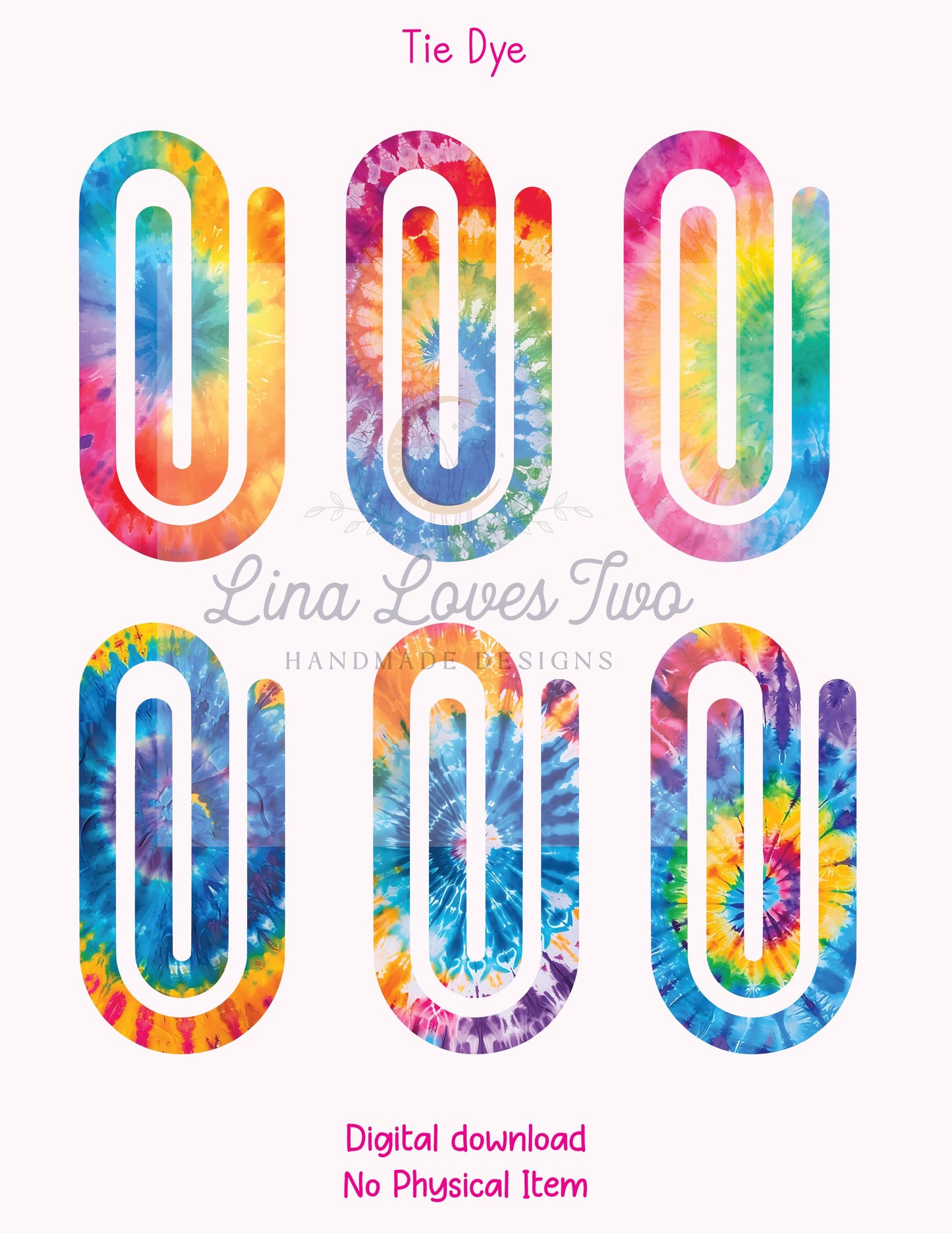 Tie-Dye Jumbo Paperclip PNG: Sublimation Clipart (Digital Download)