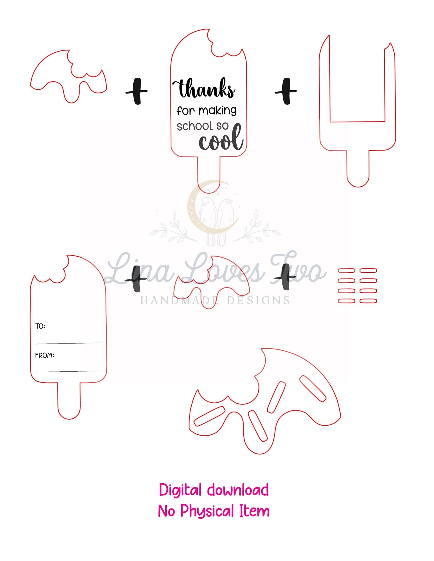 Popsicle Gift Card Holder Template: Teacher Appreciation ( File) by Lina Loves Two, handmade in Los Angeles CA