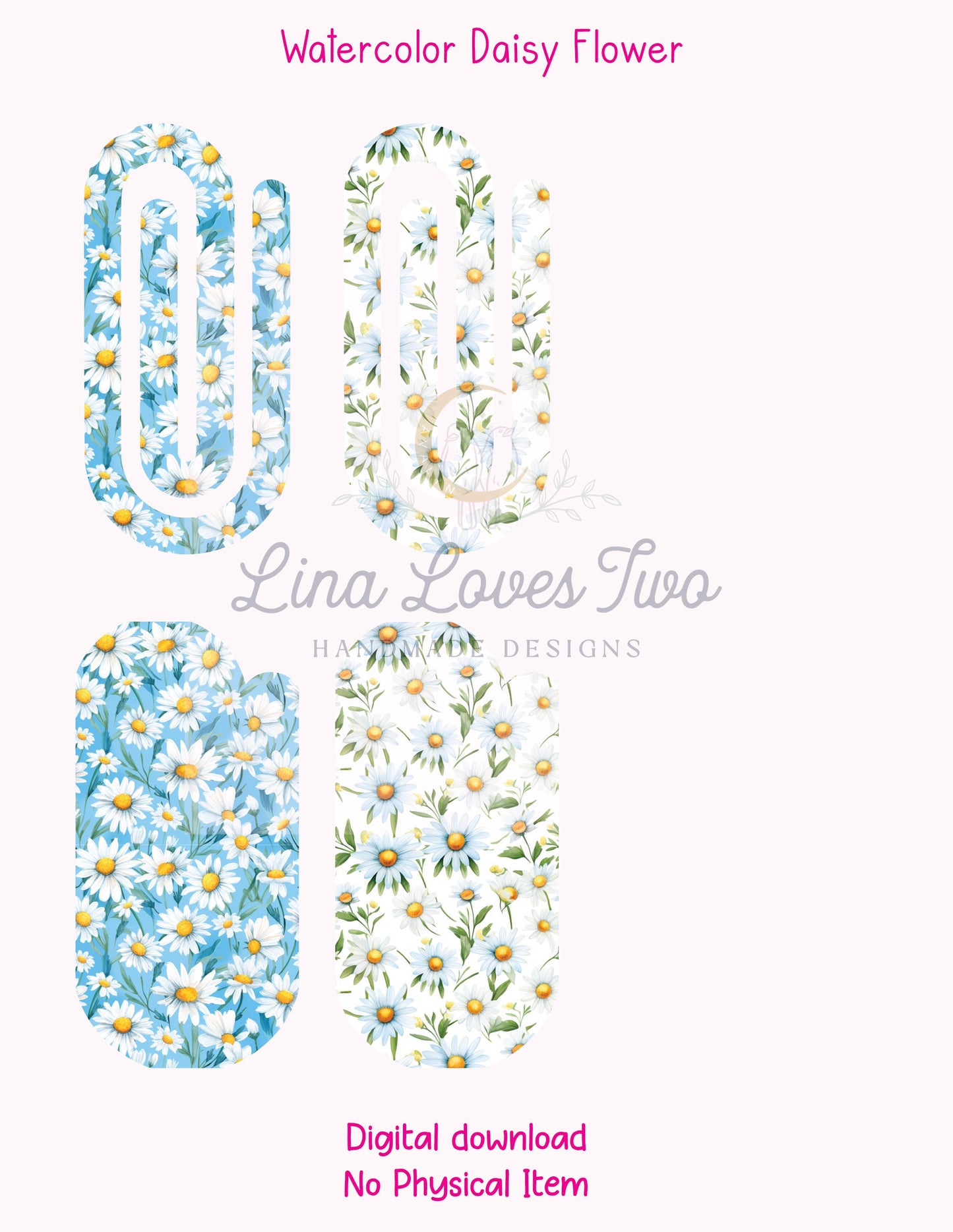 Watercolor Daisies Jumbo Paperclip : Floral ( ) by Lina Loves Two, handmade in Los Angeles CA