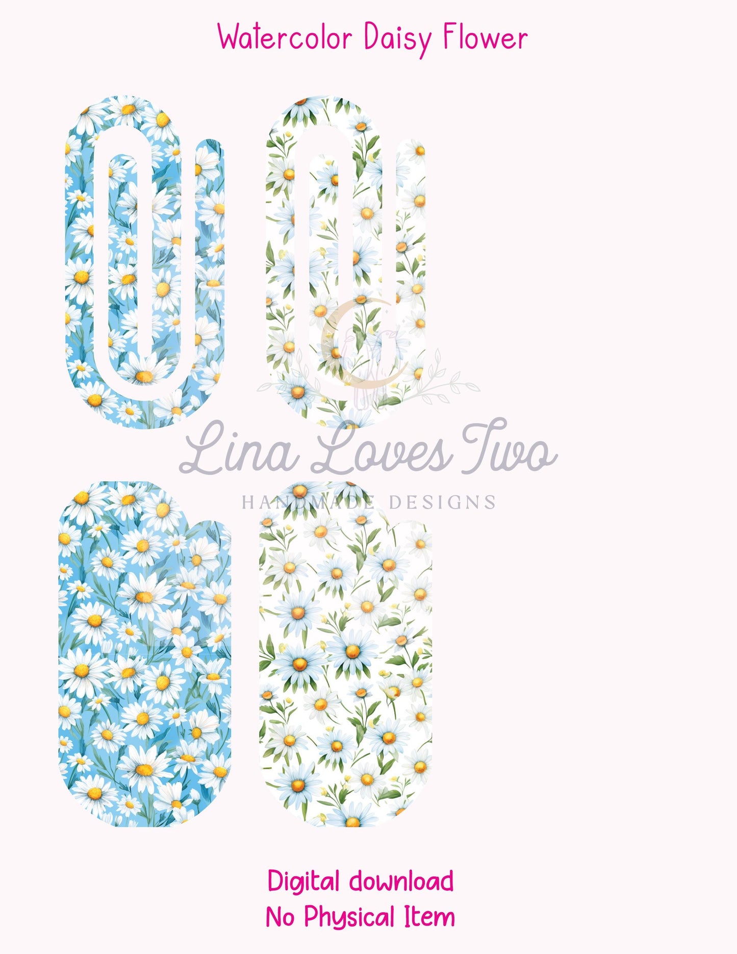 Watercolor Daisies Jumbo Paperclip PNG: Floral Sublimation Clipart (Digital Download)