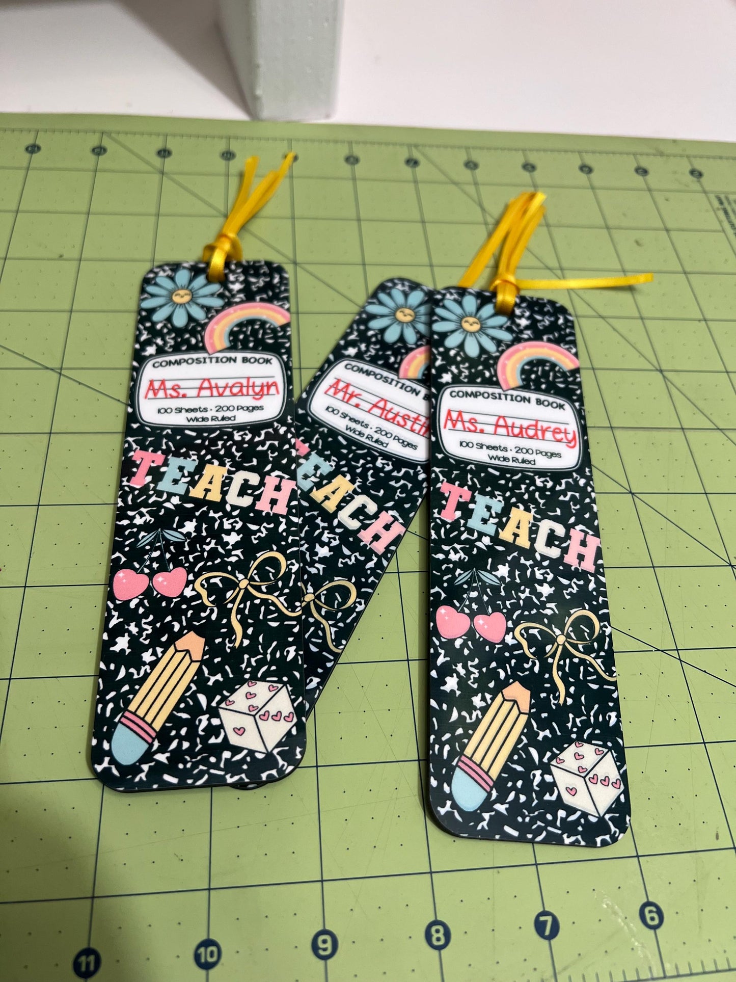 Personalized Composition Doodle Bookmark – Custom Name Bookmark for Teachers, Students & Book Lovers by Lina Loves Two, handmade in Los Angeles CA