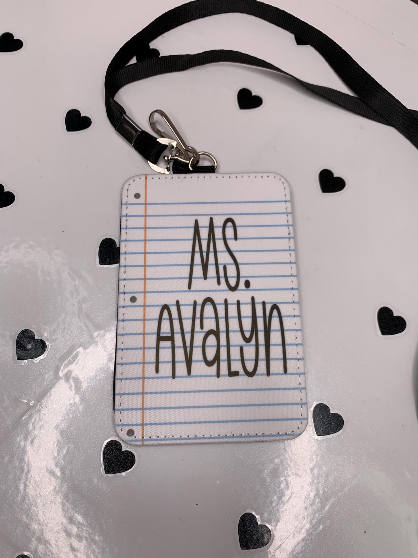 “Personalized lined paper ID badge holder for teachers”
“Custom name badge with matching lanyard”
“Back-to-school classroom lanyard gift for staff”