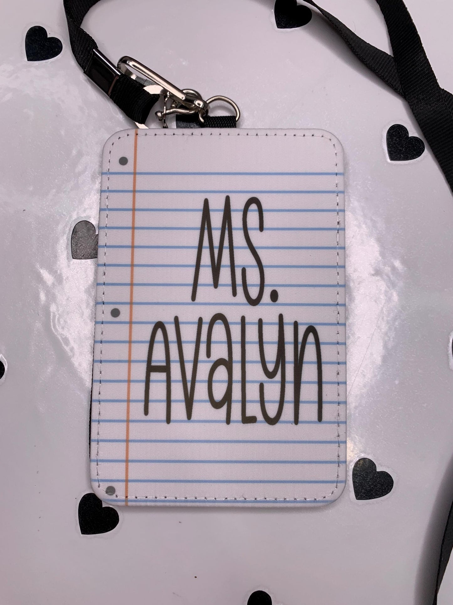 “Personalized lined paper ID badge holder for teachers”
“Custom name badge with matching lanyard”
“Back-to-school classroom lanyard gift for staff”
