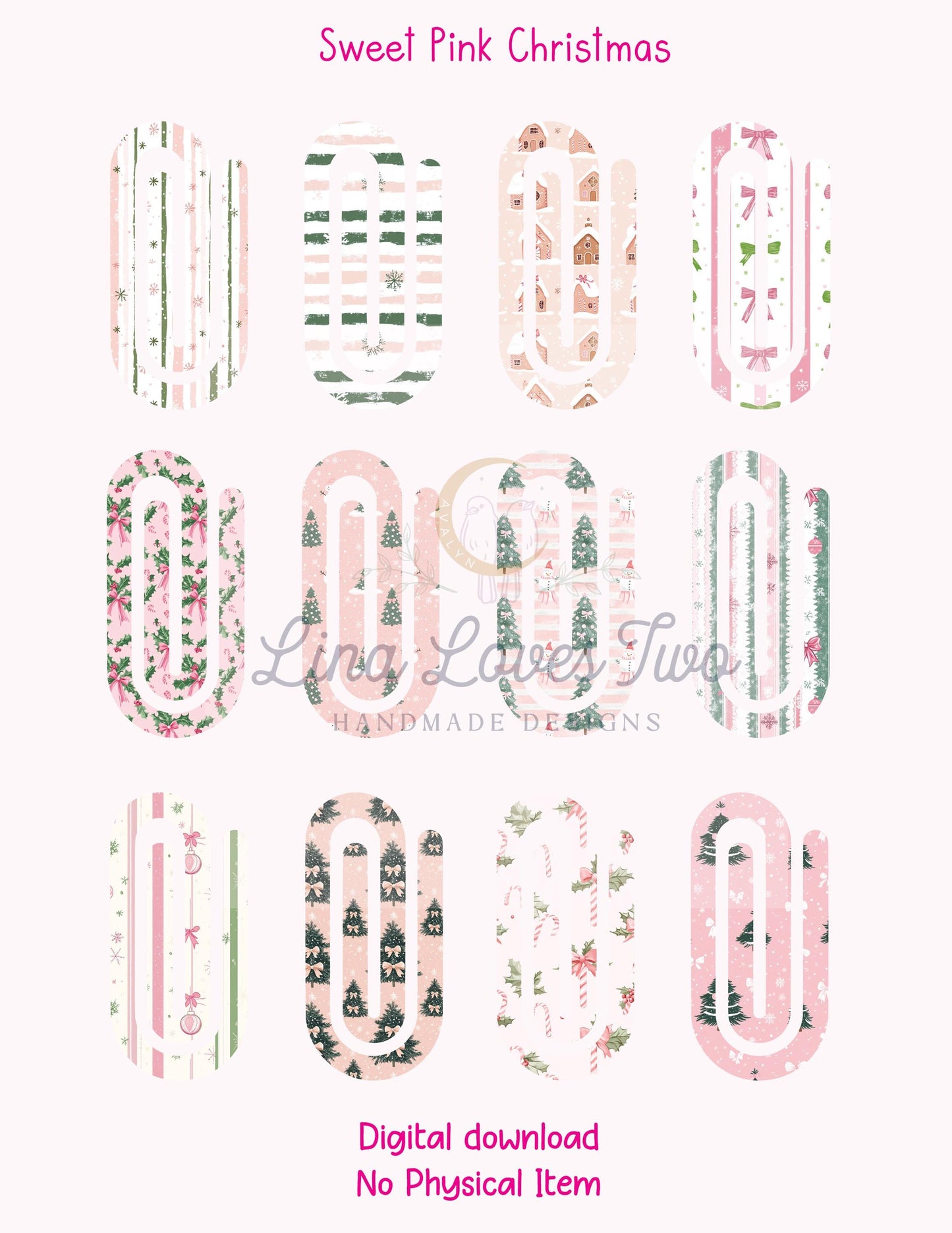 Sweet Pink Christmas Theme Jumbo Paperclip PNG for Sublimation β Instant Digital Download