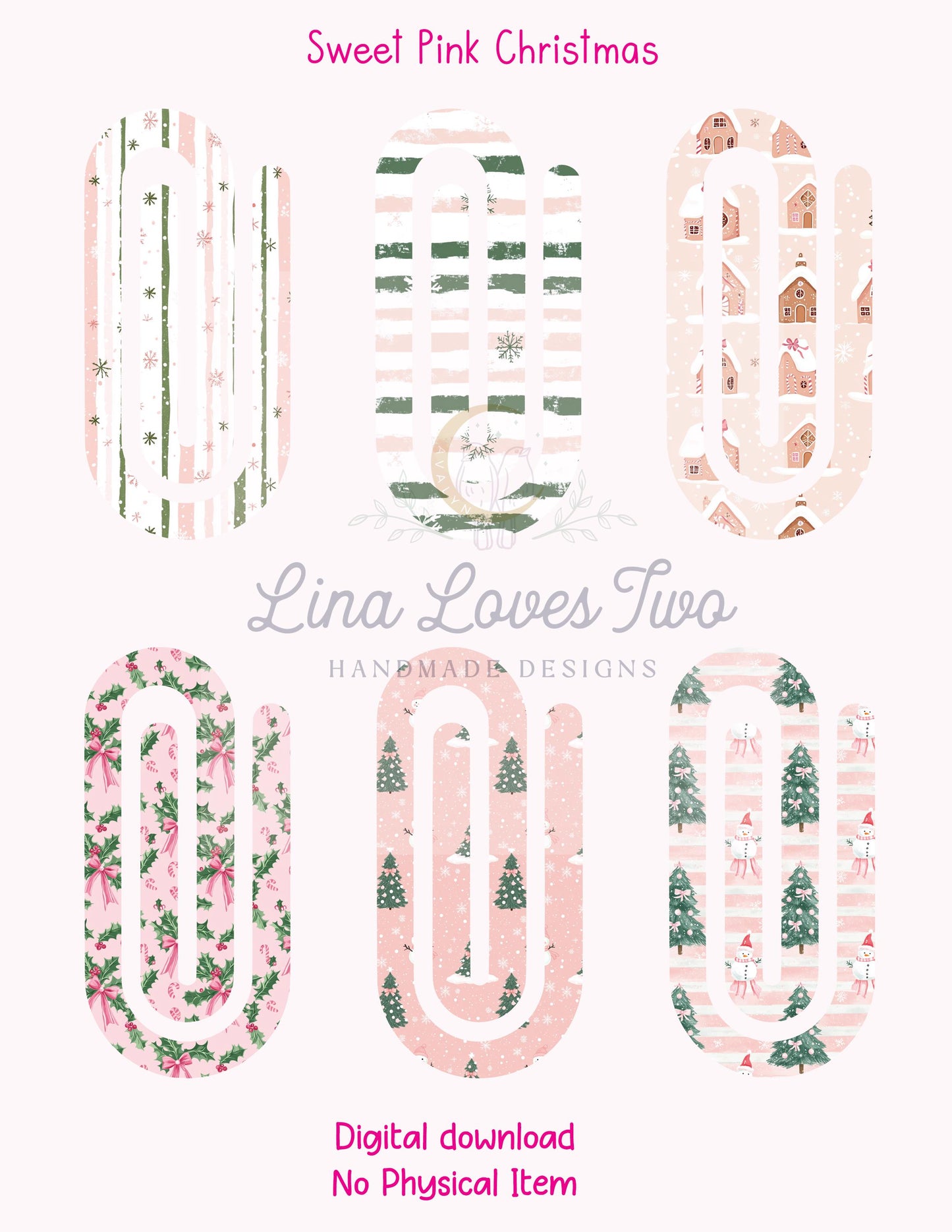 Sweet Pink Christmas Theme Jumbo Paperclip PNG for Sublimation β Instant Digital Download