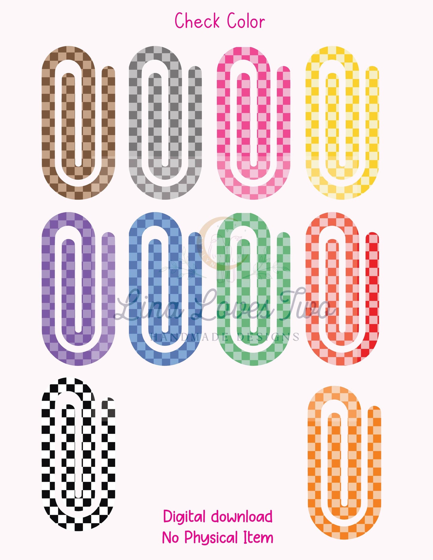 Color Checkered Theme Jumbo Paperclip PNG for Sublimation β Instant Digital Download