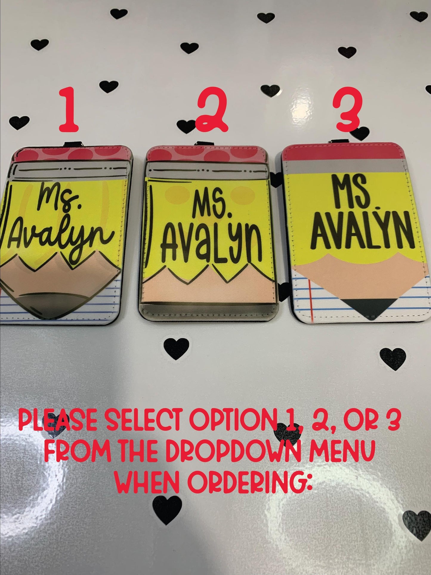 Personalized Pencil ID Badge Holder: Faux Leather Teacher Lanyard by Lina Loves Two, handmade in Los Angeles CA