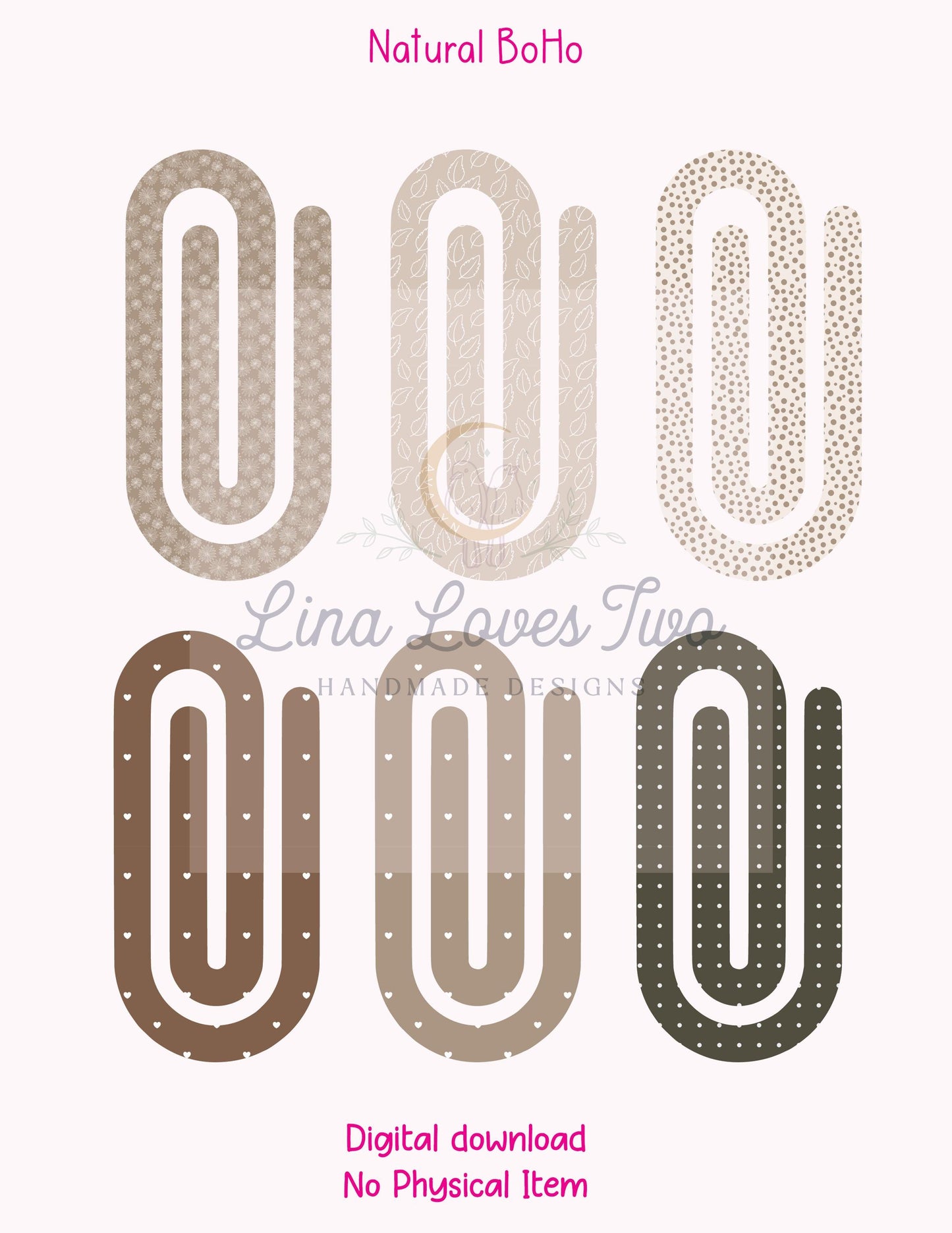 Natural Boho Theme Jumbo Paperclip PNG for Sublimation β Instant Digital Download