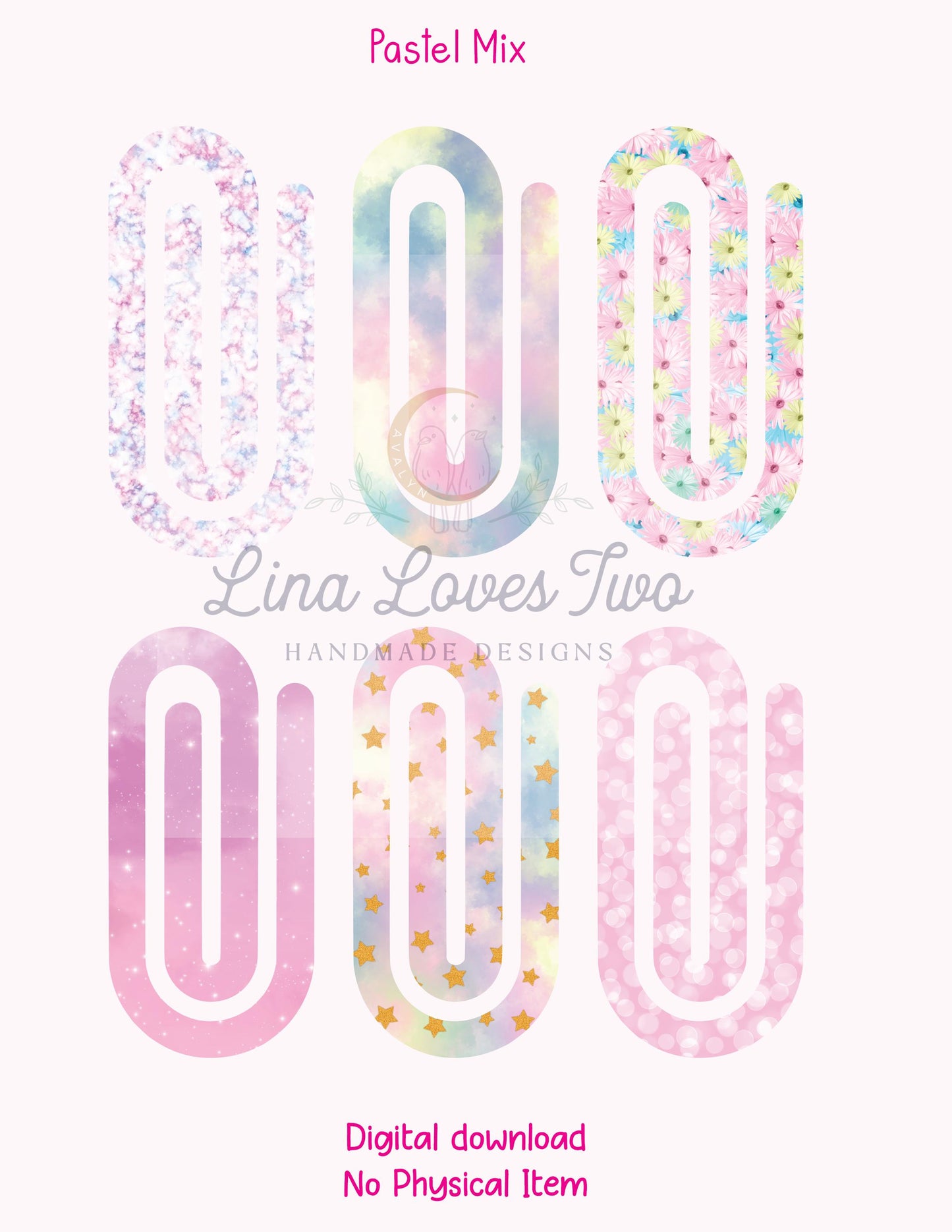 Pastel Mix Theme Jumbo Paperclip PNG for Sublimation β Instant Digital Download