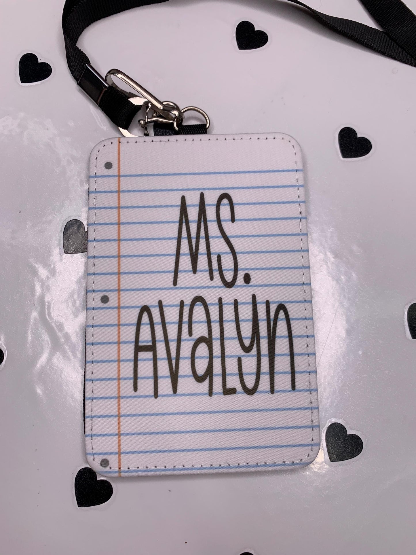 “Personalized lined paper ID badge holder for teachers”
“Custom name badge with matching lanyard”
“Back-to-school classroom lanyard gift for staff”
