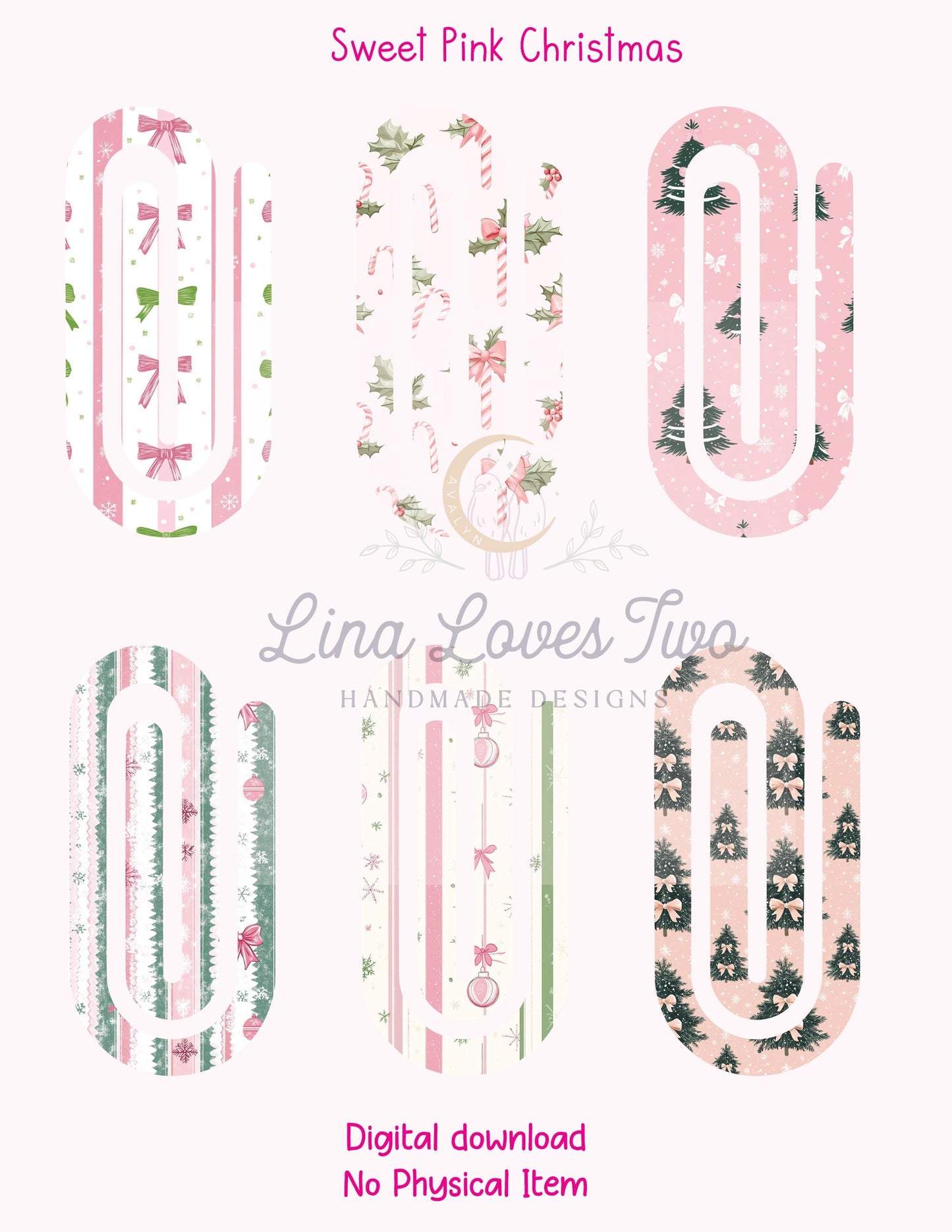 Sweet Pink Christmas Theme Jumbo Paperclip PNG for Sublimation – Instant Digital Download