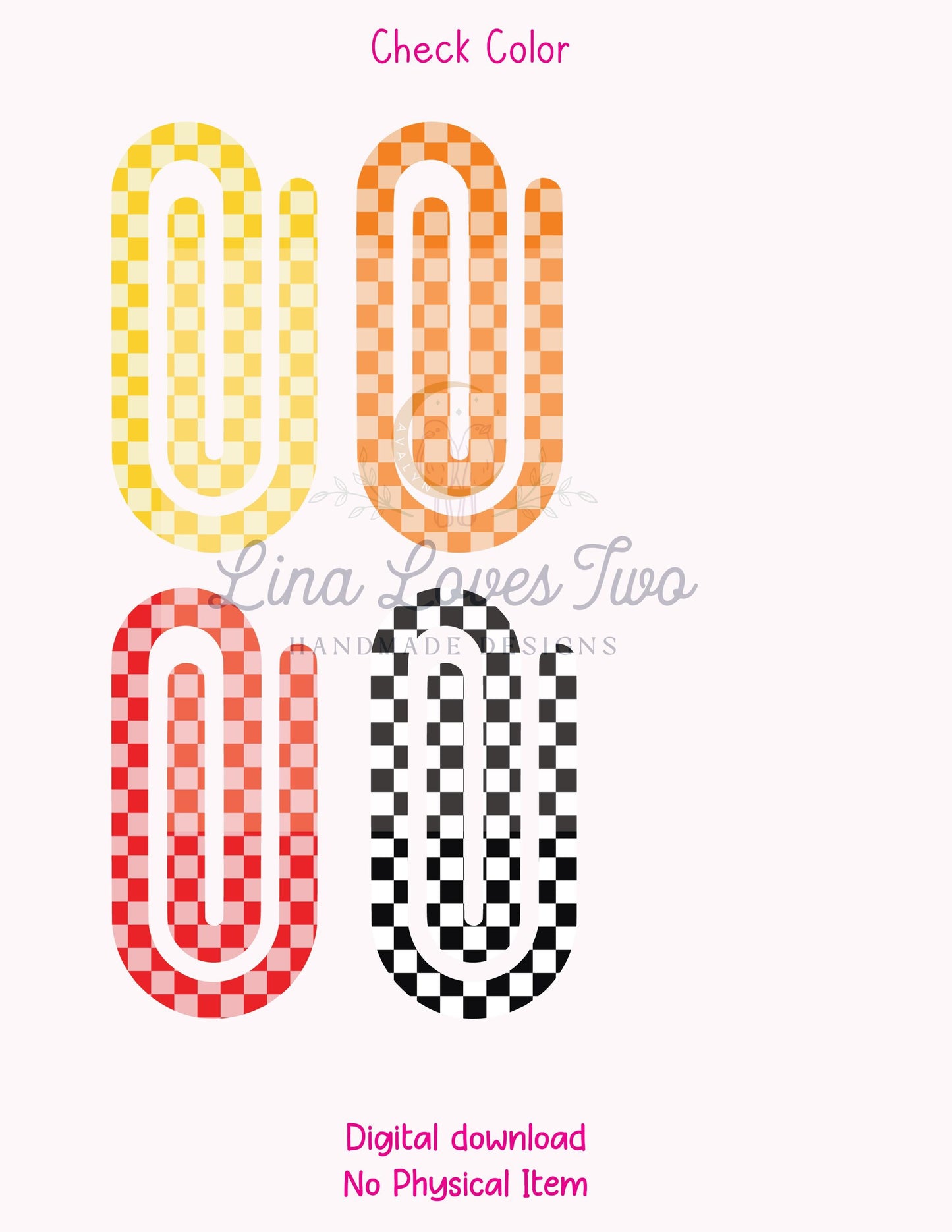 Color Checkered Theme Jumbo Paperclip PNG for Sublimation β Instant Digital Download