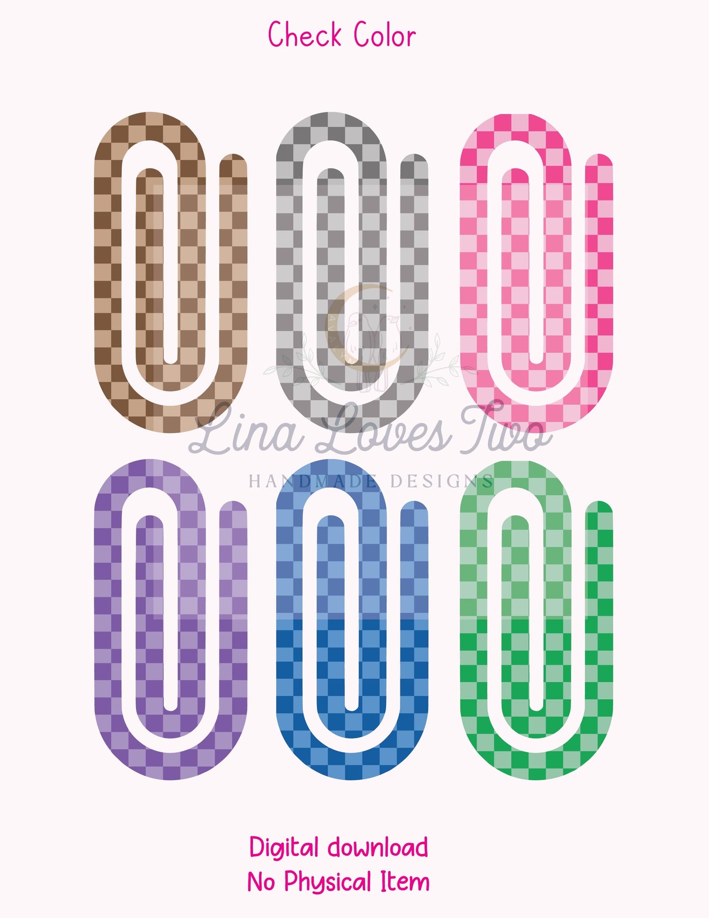 Color Checkered Theme Jumbo Paperclip PNG for Sublimation β Instant Digital Download