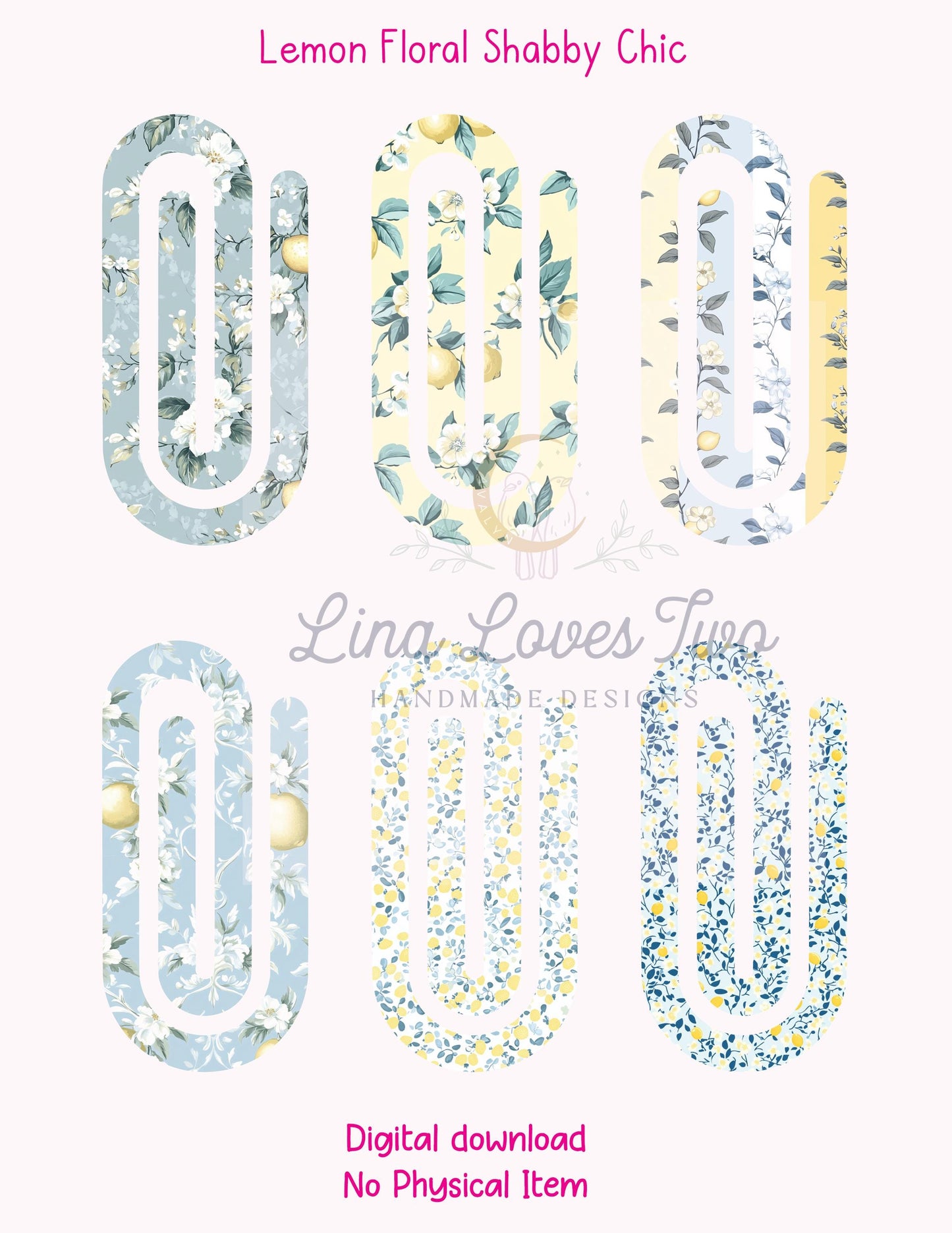 Lemon Floral Shabby Chic Theme Jumbo Paperclip PNG for Sublimation β Instant Digital Download