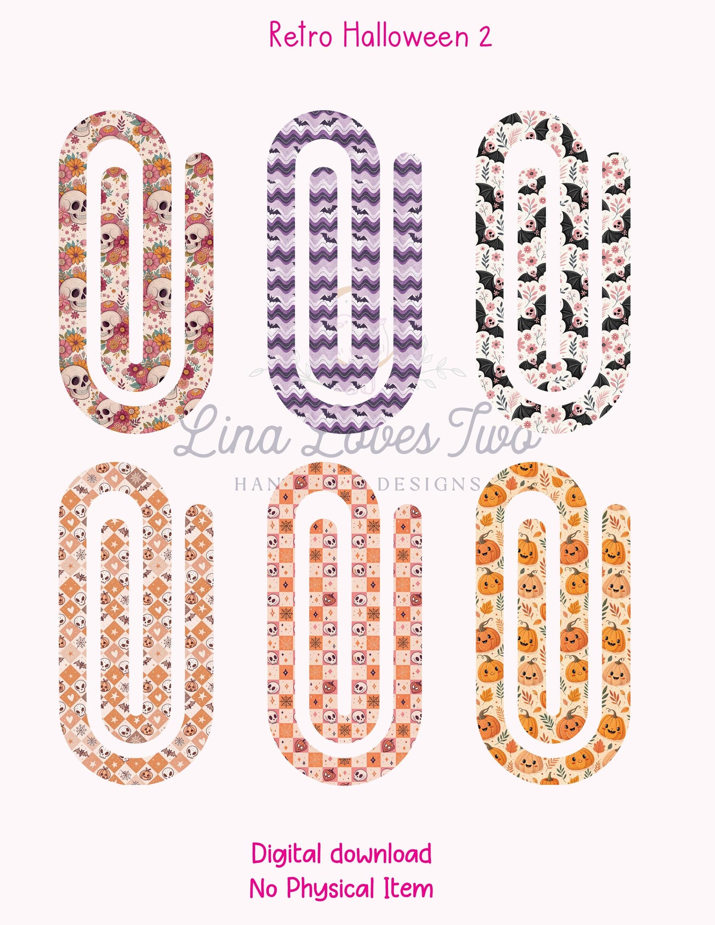 Retro Halloween 2 Theme Jumbo Paperclip PNG for Sublimation β Instant Digital Download