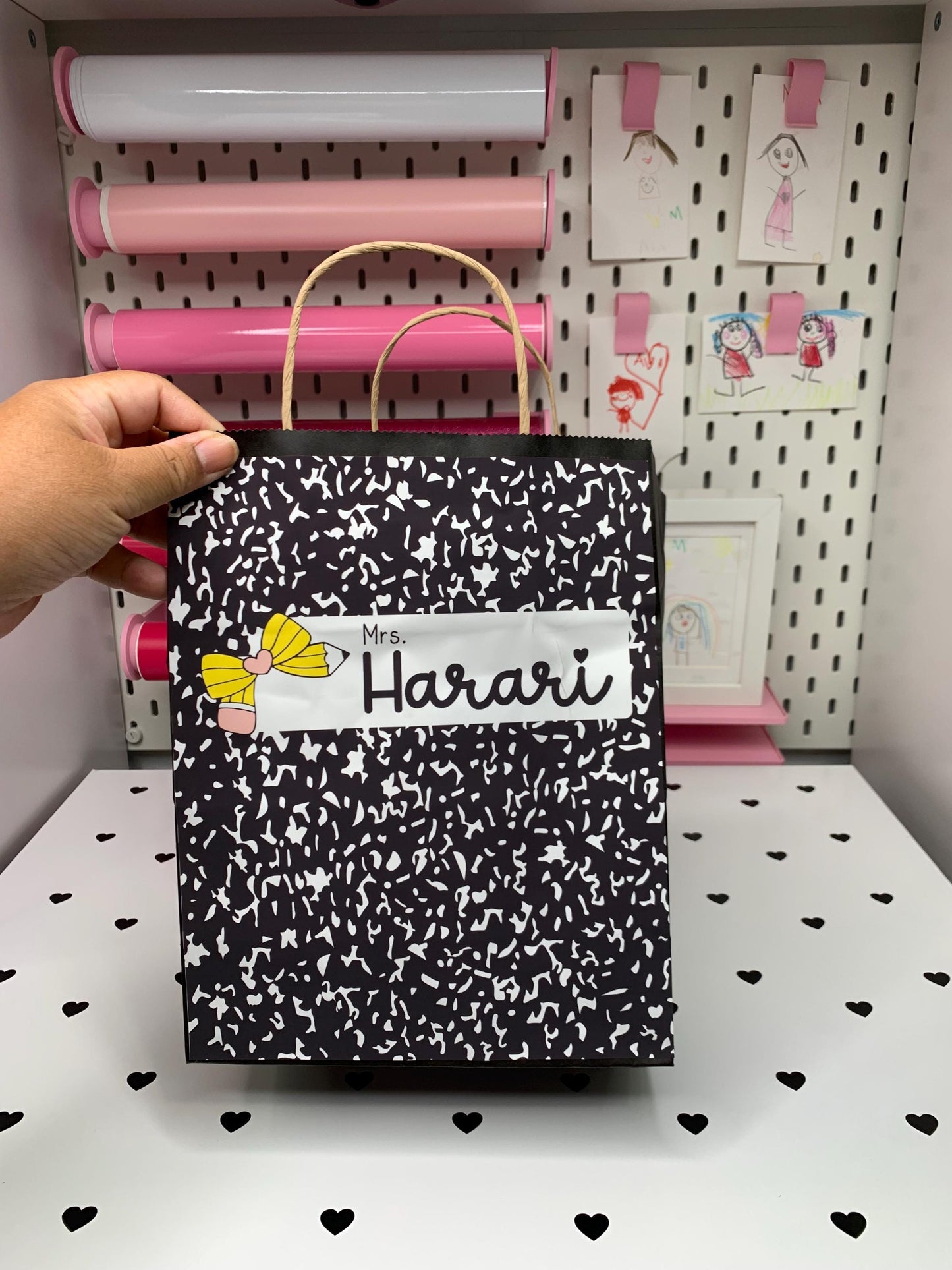 Pencil Bow Composition Book Personalized 3D Desk Accessories BUNDLE | Name Plate | Pen Holder | Note Holder | x3 Paperclips and Straw Topper by Lina Loves Two, handmade in Los Angeles CA