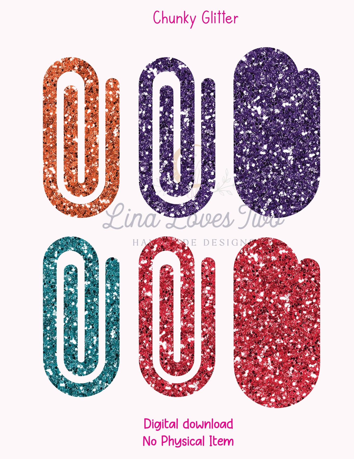 Glitter Jumbo Paperclips PNG: Sublimation File (Digital Download)