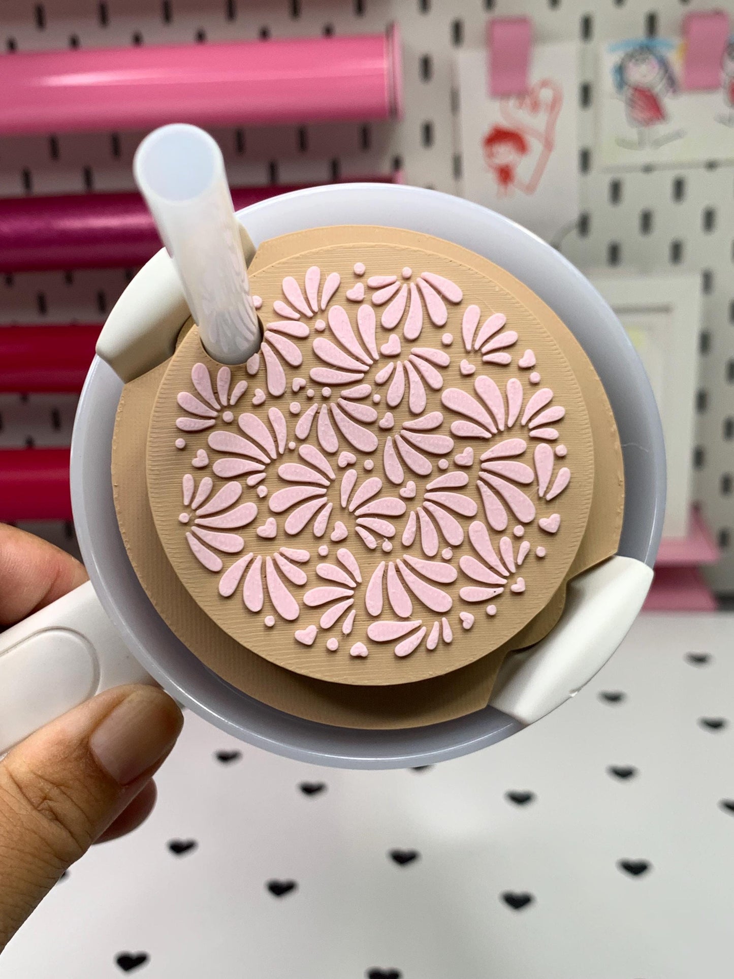 3D Printed Talavera Stanley Topper: Colorful Cup Accessory by Lina Loves Two, handmade in Los Angeles CA