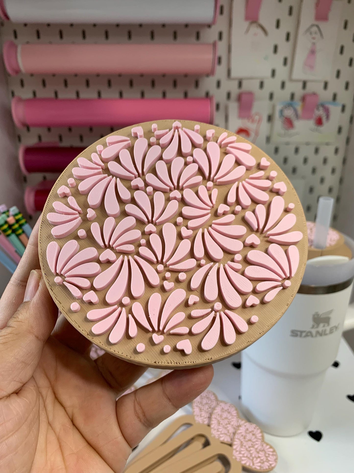 Talavera Desk Accessory Files: Round Lid Container (/3MF) by Lina Loves Two, handmade in Los Angeles CA