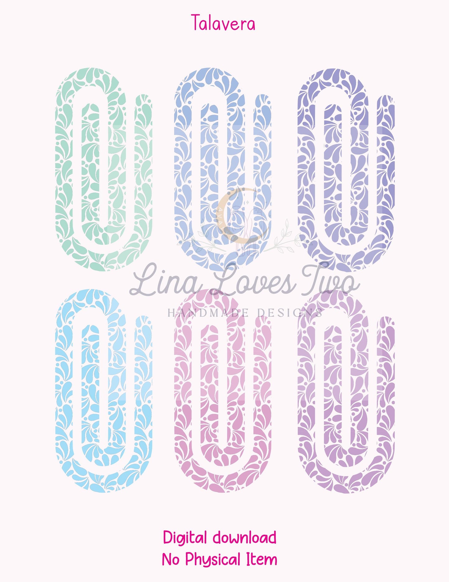 Talavera Jumbo Paperclip PNG: Mexican Talavera Various Color Designs (Digital Download)