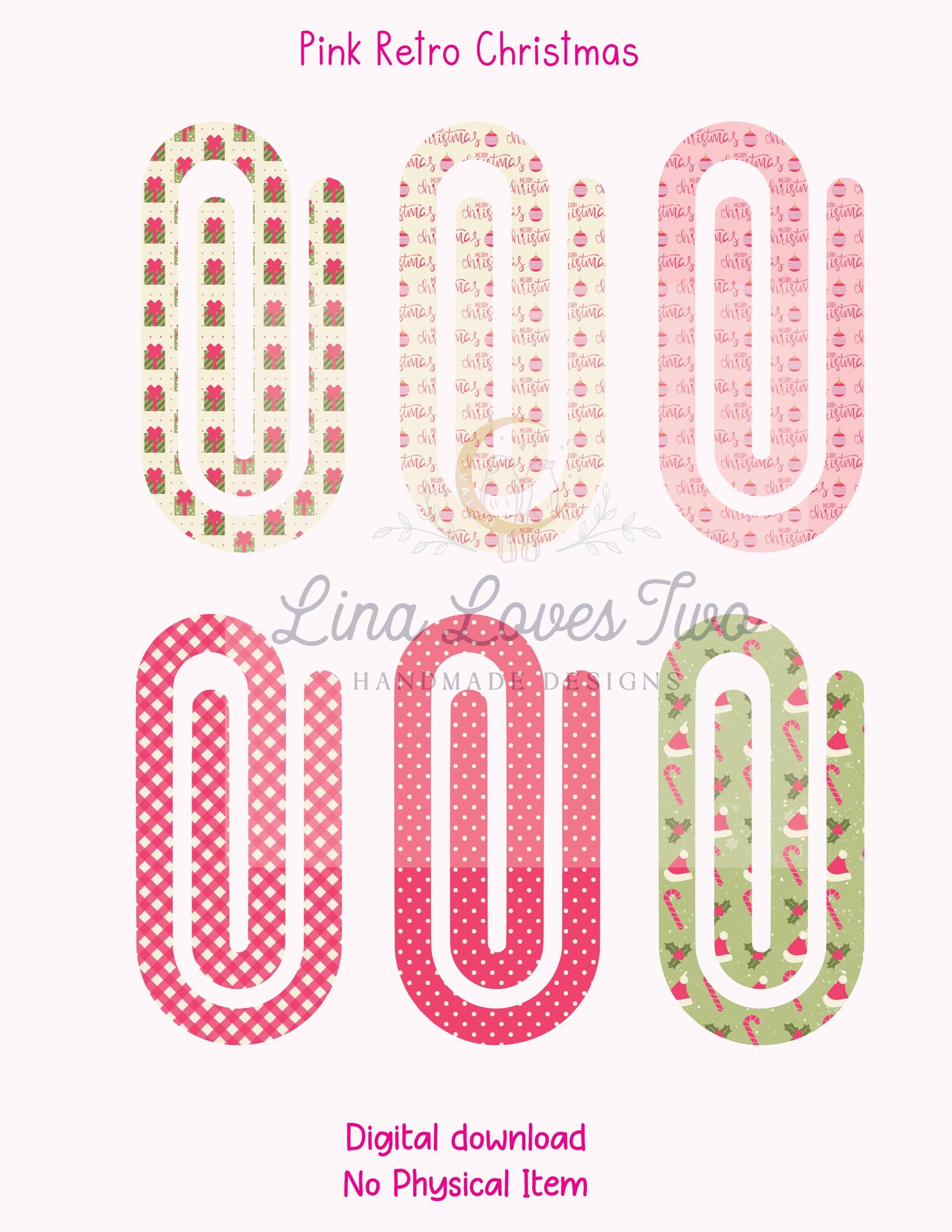 Pink Retro Christmas Theme Jumbo Paperclip PNG for Sublimation – Instant Digital Download