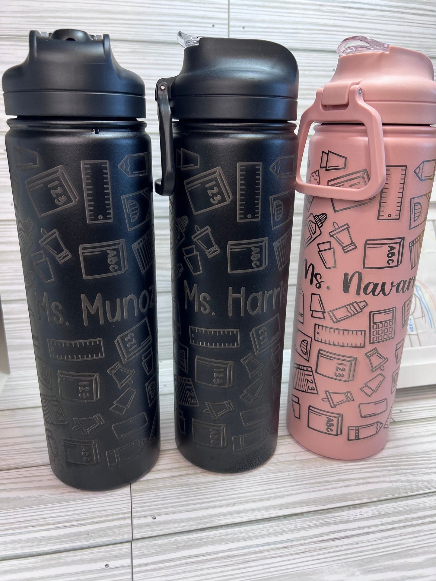 Personalized Insulated Stainless Steel Water Bottle with Flip - Top Lid - Teacher Water Bottle - Teacher's Gift - School Supplies - Lina Loves Two