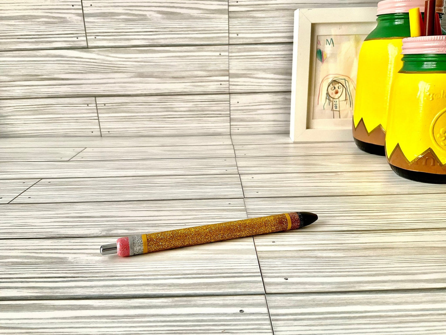 x3 Personalized Gold Glitter Teacher Pens | Teacher Gifts | Pencil Style | Customized Gift for Her | Elegant Gold Pen - Lina Loves Two
